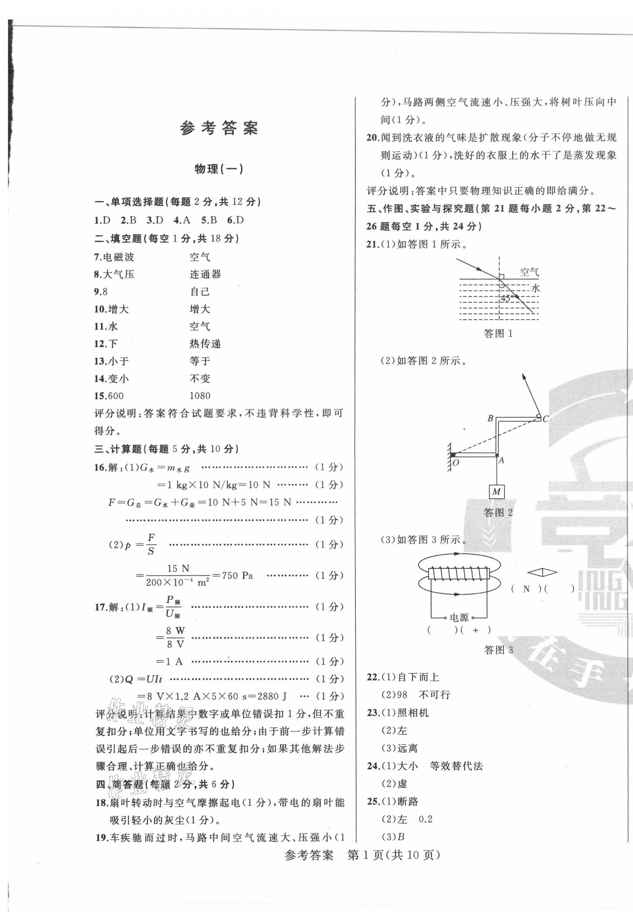 2021年逐夢(mèng)芳華初中畢業(yè)生考前沖刺卷物理吉林專版 第1頁(yè)