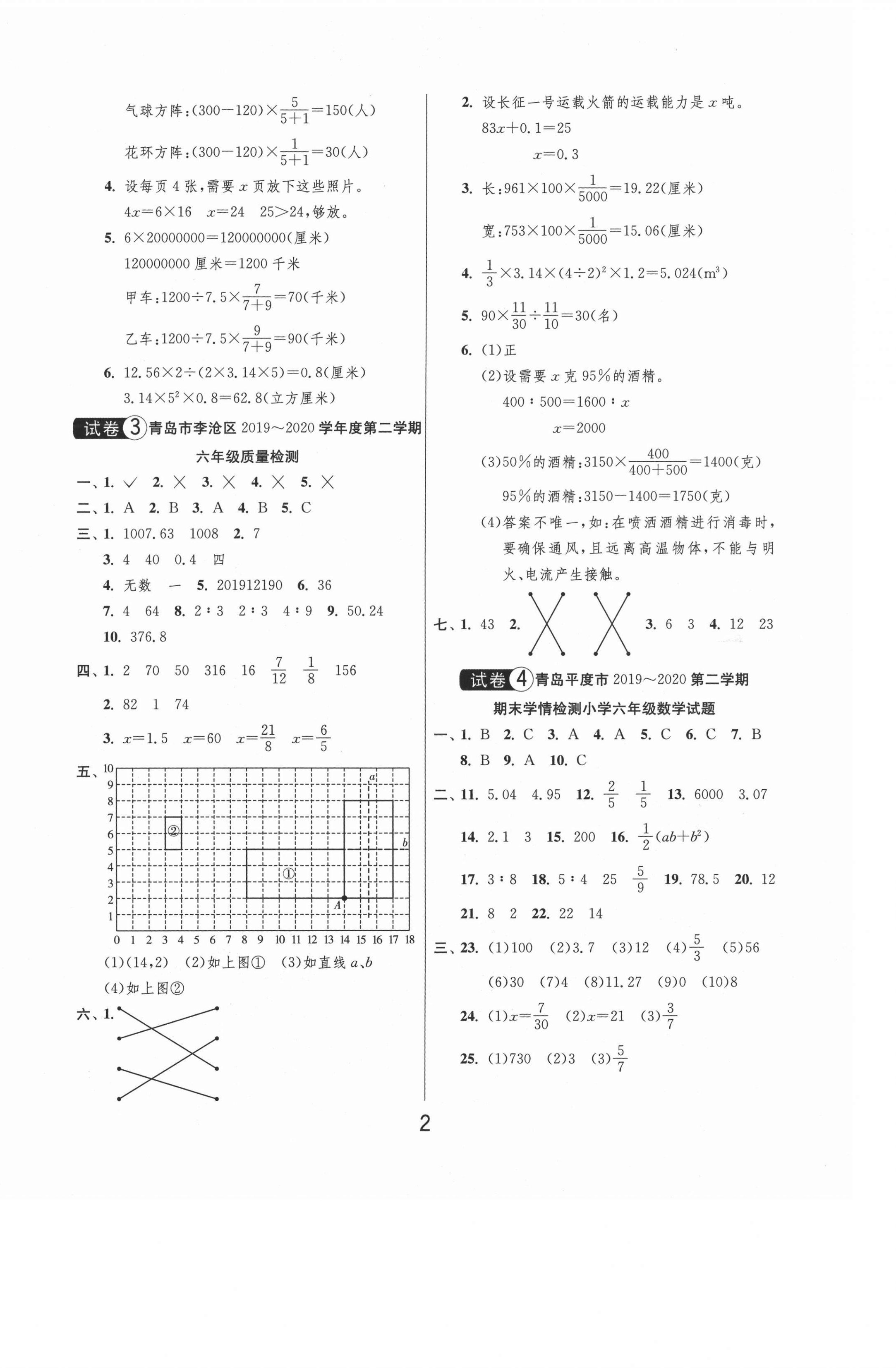 2021年考必勝小學畢業(yè)升學考試試卷精選六年級數學人教版山東專版 第2頁