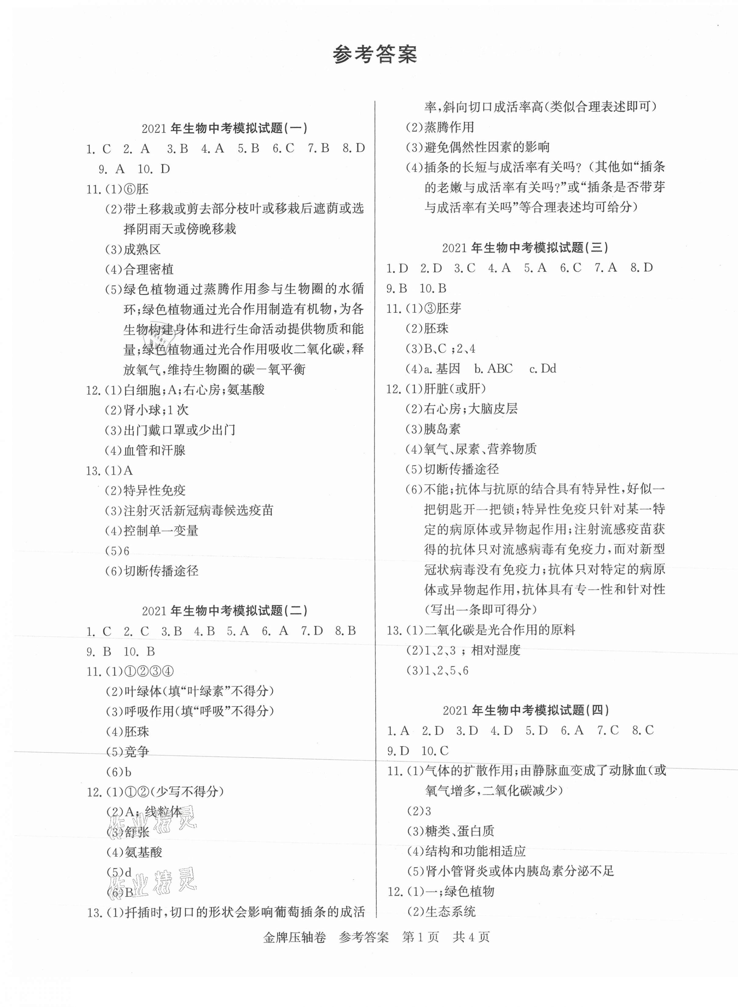 2021年初中試題精編金牌壓軸卷生物 第1頁