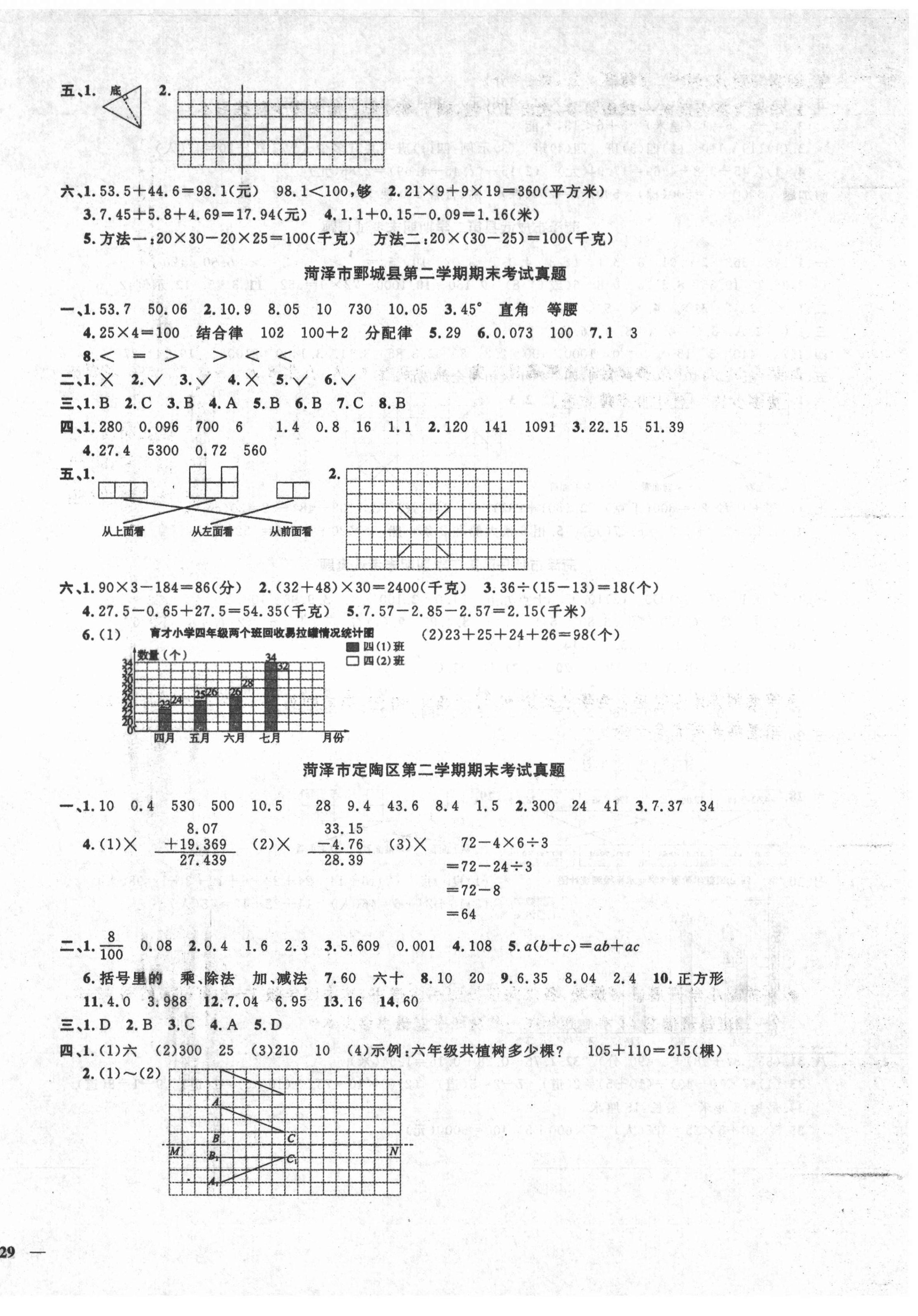 2020年菏澤真題匯編真題試卷四年級數(shù)學(xué)下冊人教版 參考答案第2頁