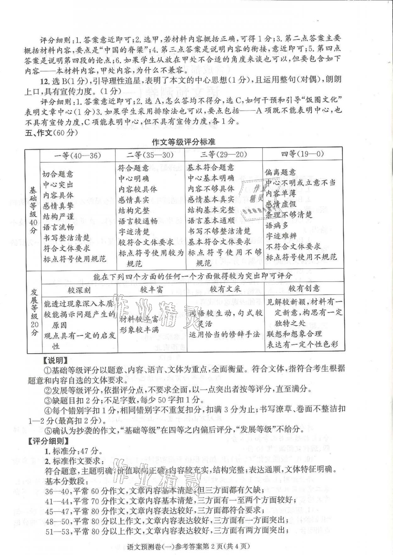 2021年决胜中考预测卷语文 参考答案第2页