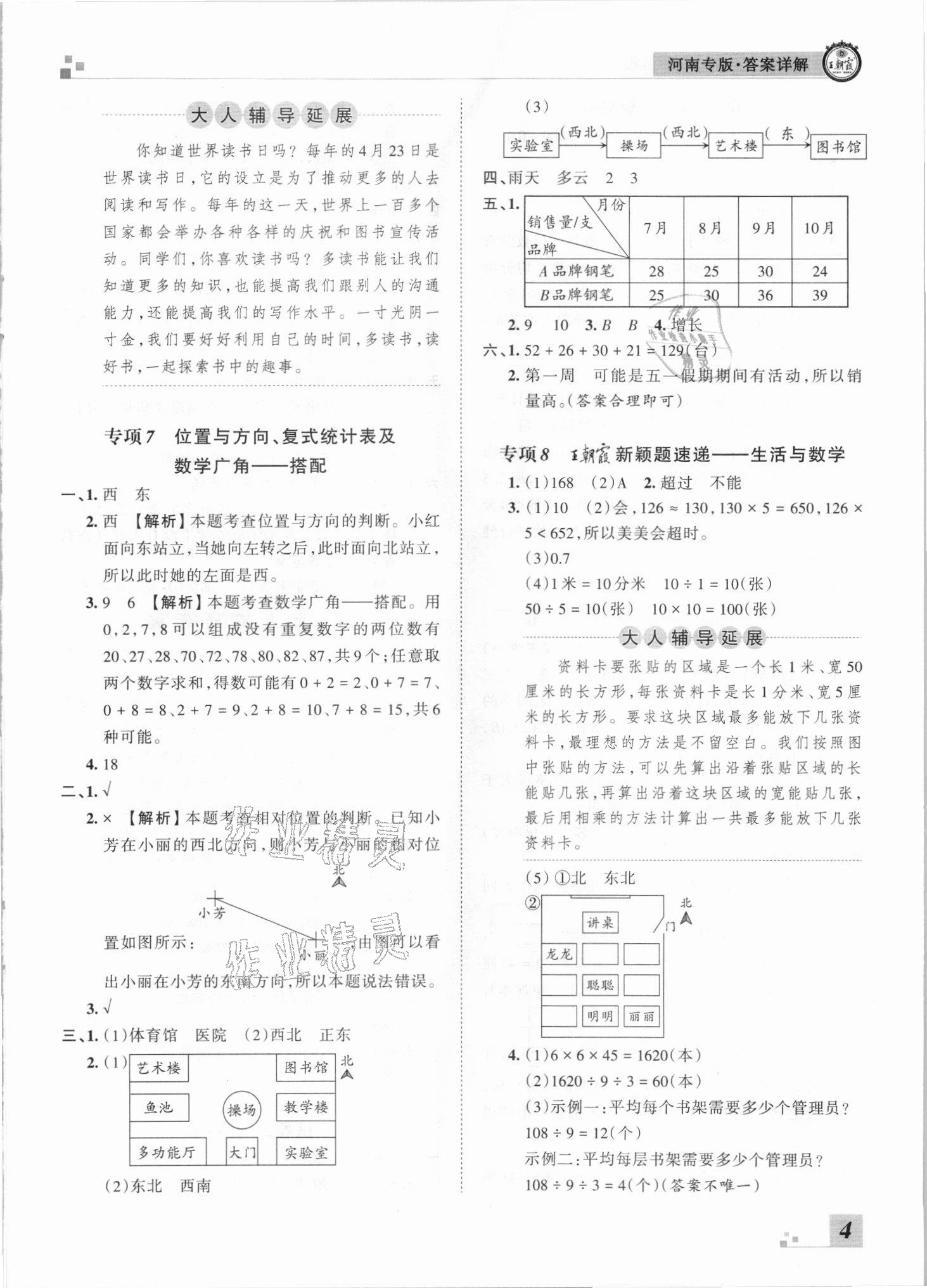 2021年王朝霞各地期末試卷精選三年級數(shù)學下冊人教版河南專版 參考答案第4頁