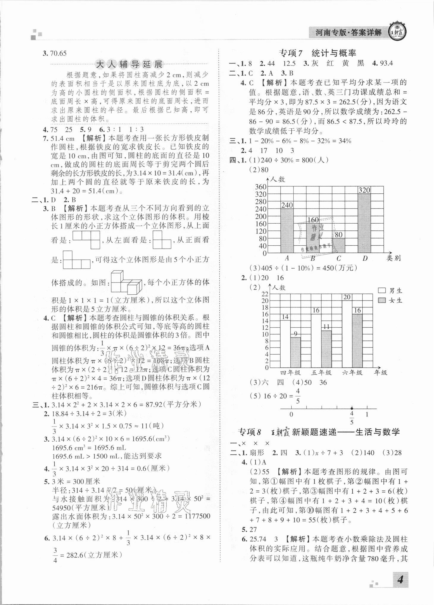 2021年王朝霞各地期末試卷精選六年級數(shù)學(xué)下冊人教版河南專版 參考答案第4頁