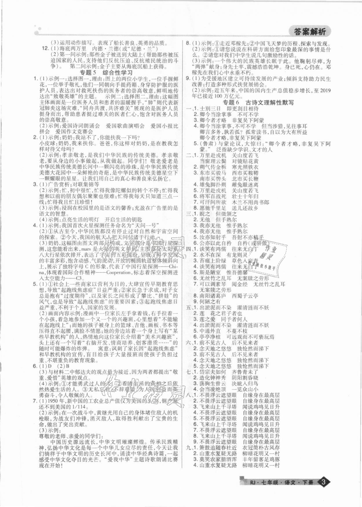 2021年期末考试必刷卷七年级语文下册人教版河南专版 第3页