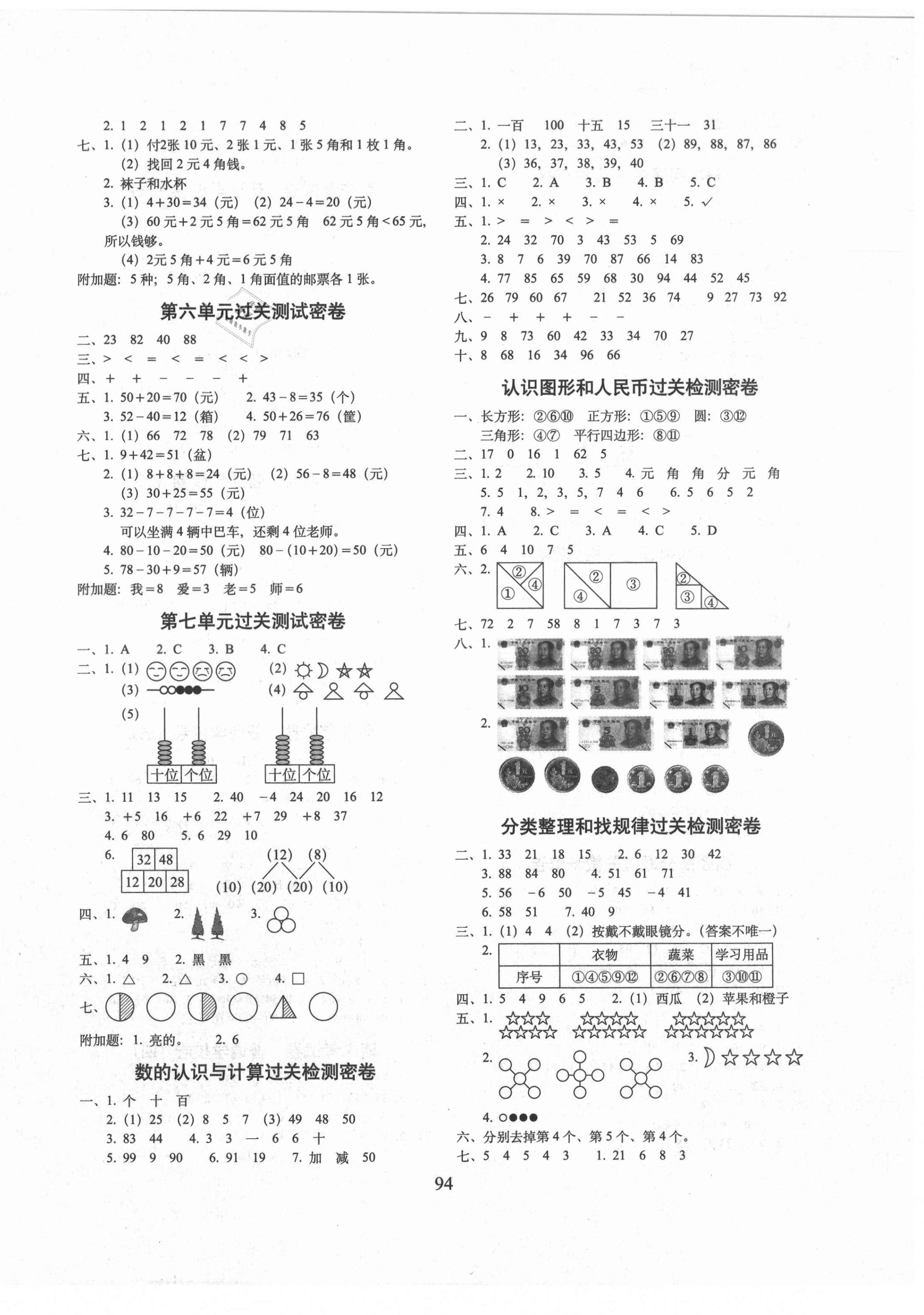 2021年期末冲刺100分完全试卷一年级数学下册人教版广东专版 第2页