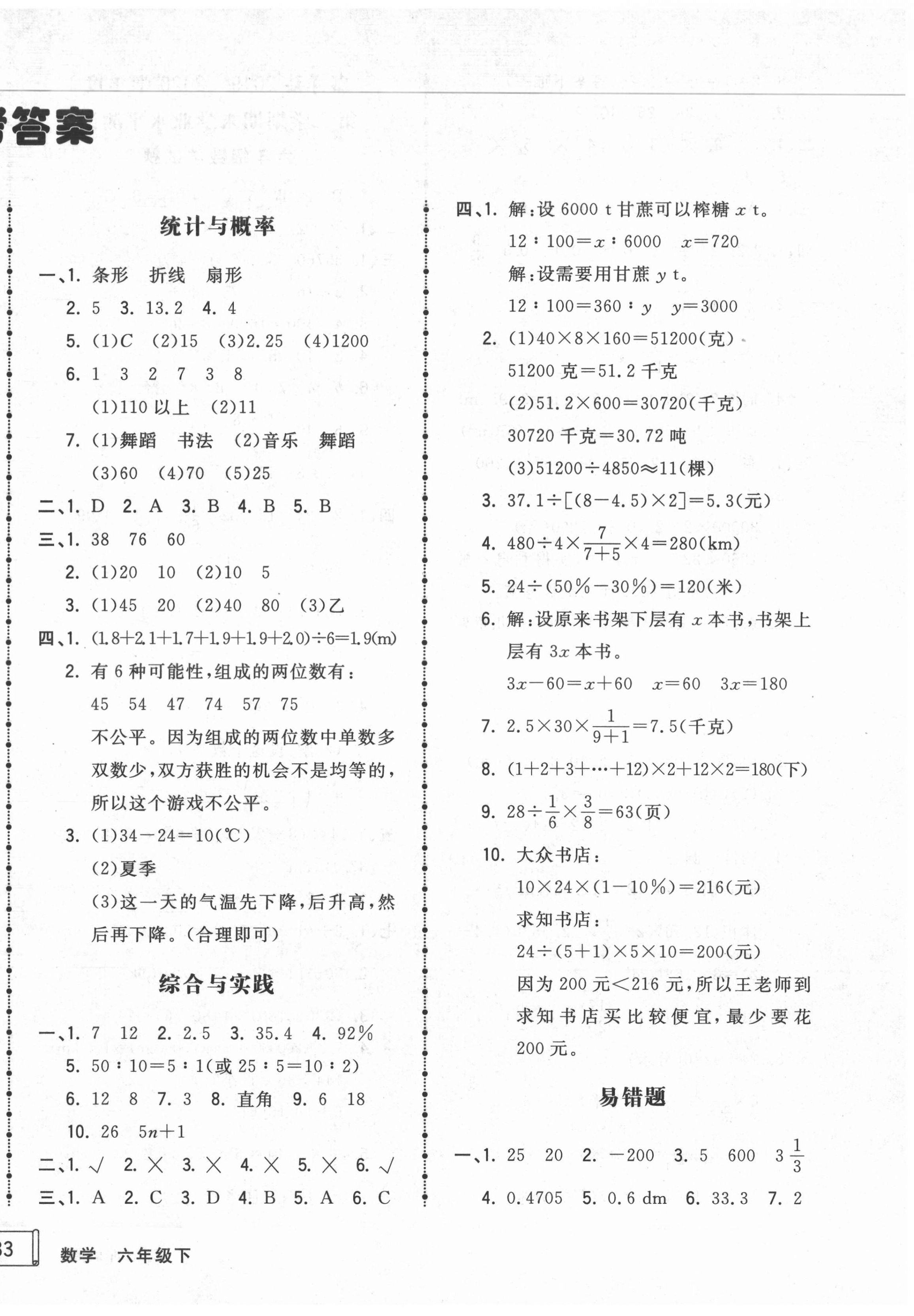 2021年奪冠沖刺卷六年級數(shù)學下冊人教版濟寧專版 第2頁