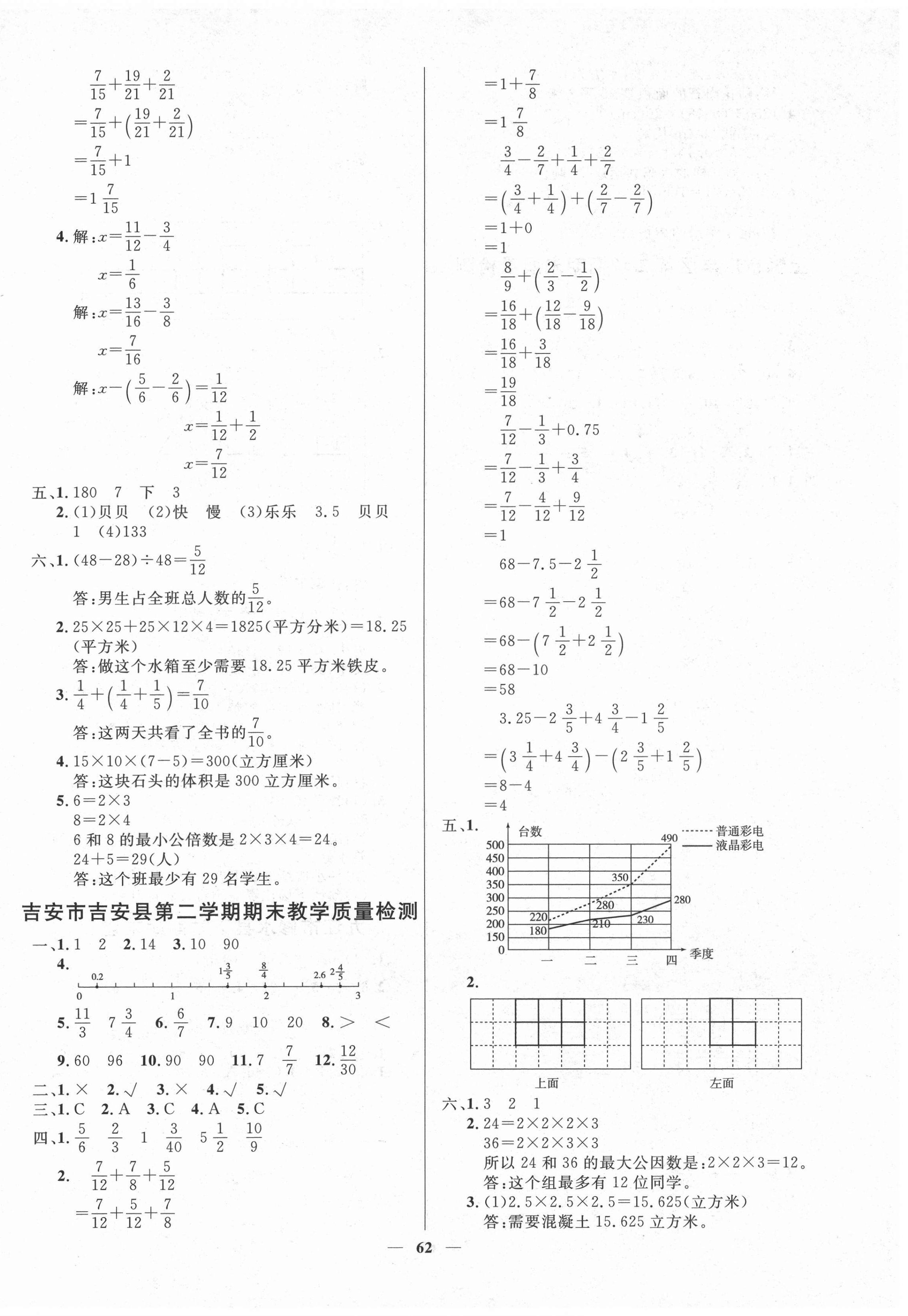 2021年期末測(cè)試卷五年級(jí)數(shù)學(xué)下冊(cè)人教版江西專版 第2頁(yè)