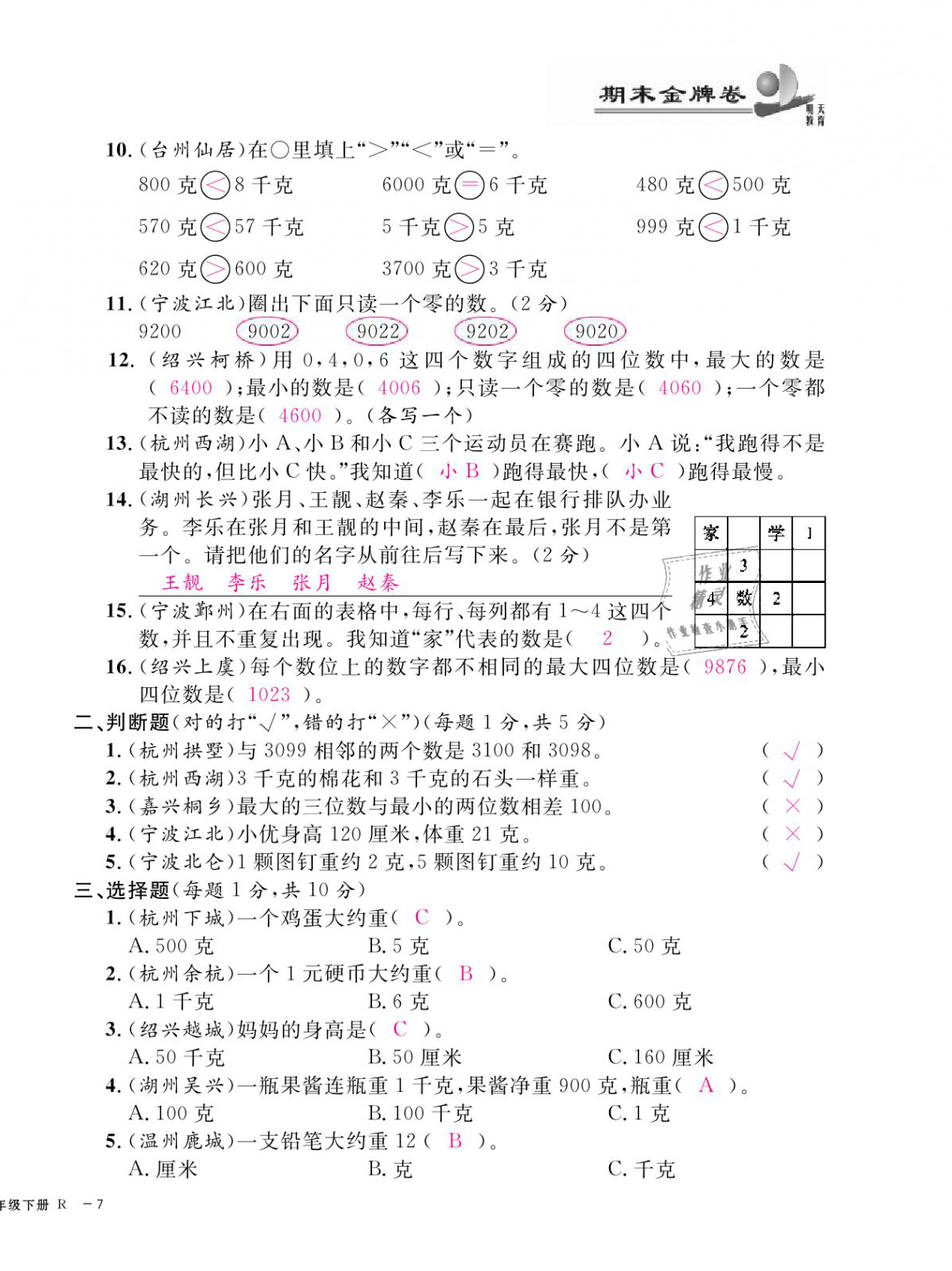 2021年期末金牌卷二年級數(shù)學下冊人教版寧波專版 第14頁