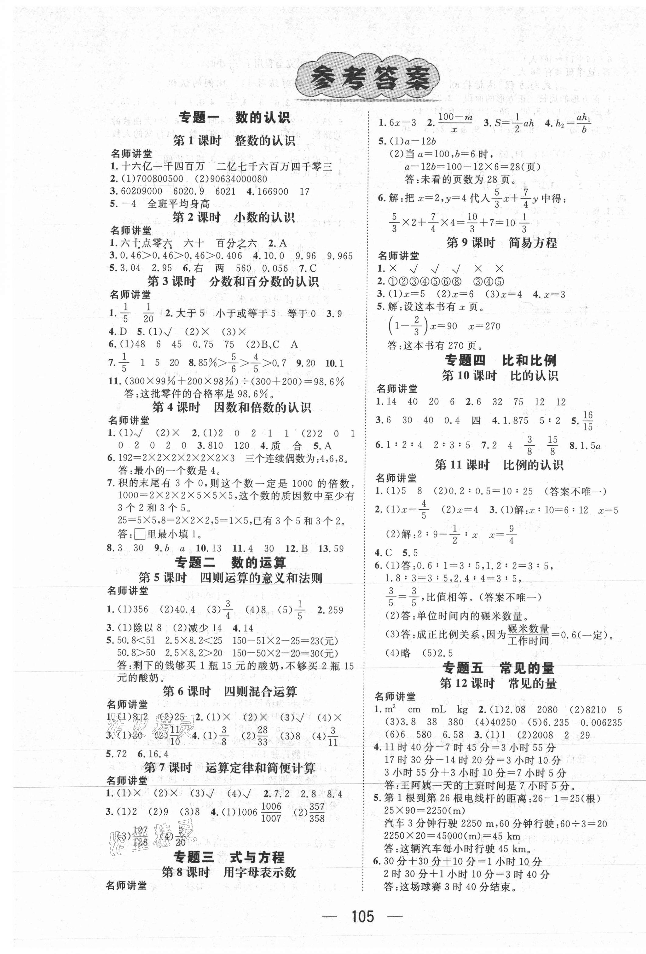 2021年名校綠卡小學(xué)畢業(yè)總復(fù)習(xí)六年級(jí)數(shù)學(xué) 第1頁