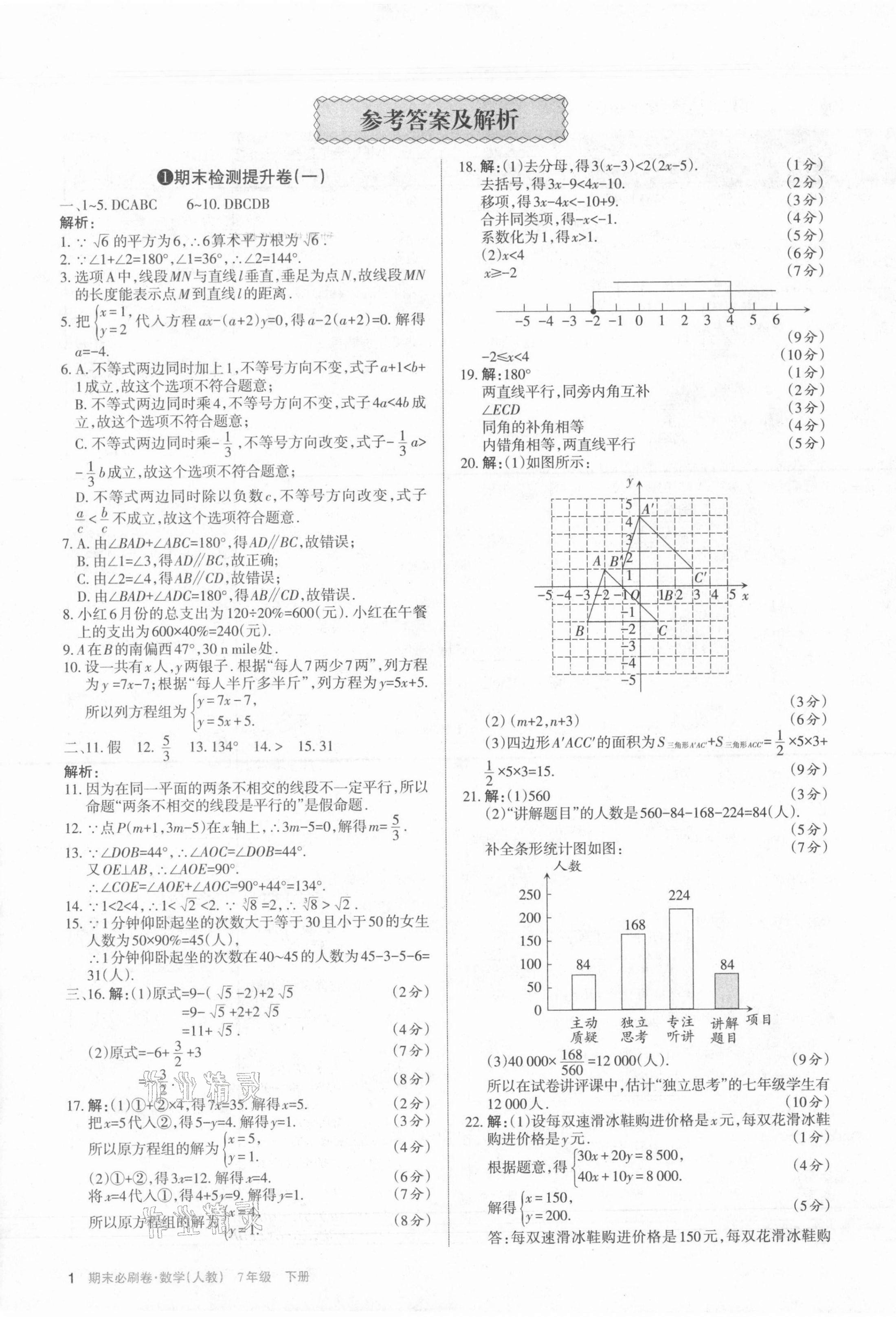 2021年學(xué)習(xí)周報(bào)期末必刷卷七年級(jí)數(shù)學(xué)下冊(cè)人教版山西專版 第1頁