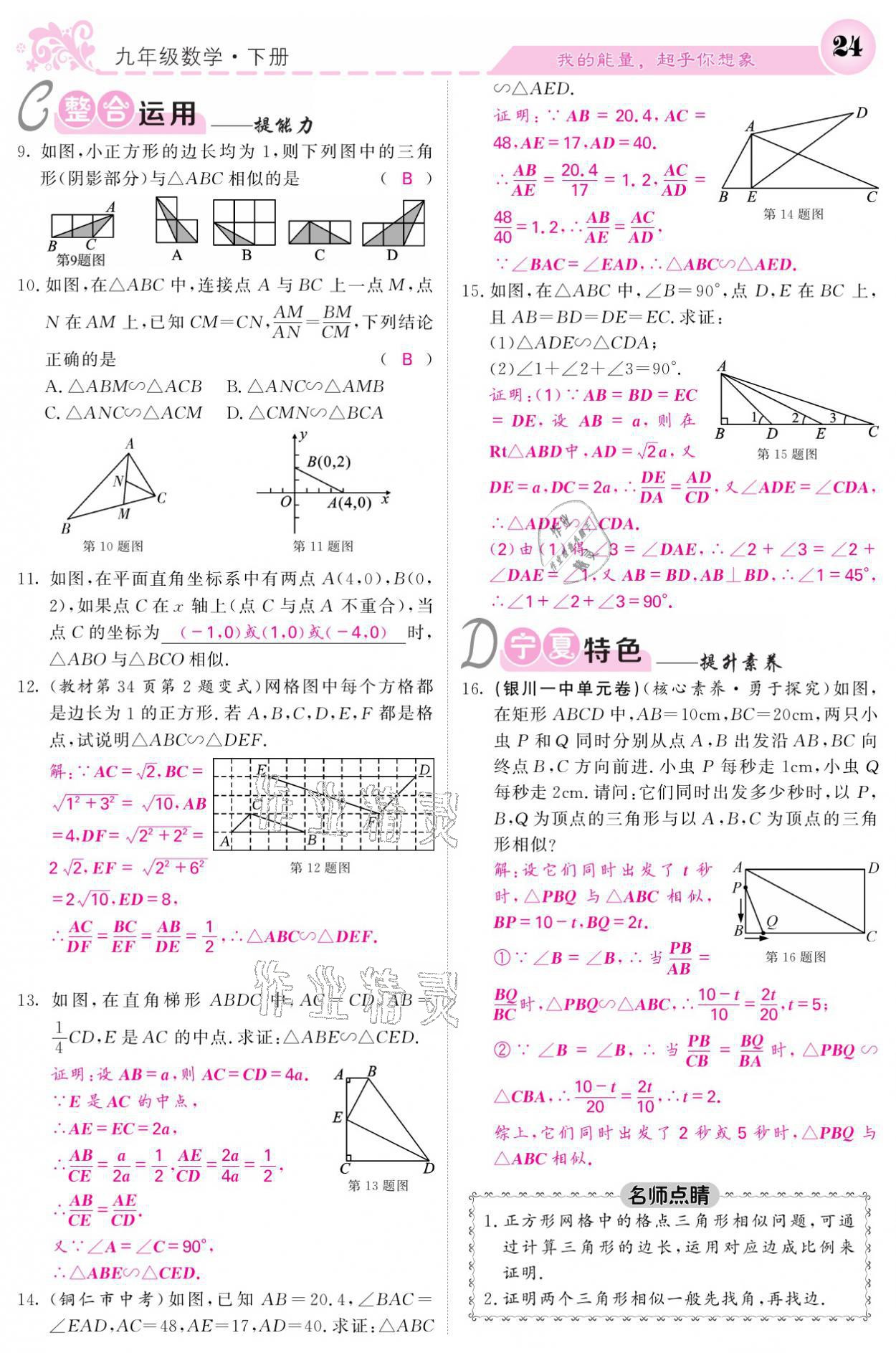 2021年課堂點睛九年級數(shù)學下冊人教版寧夏專版 參考答案第24頁