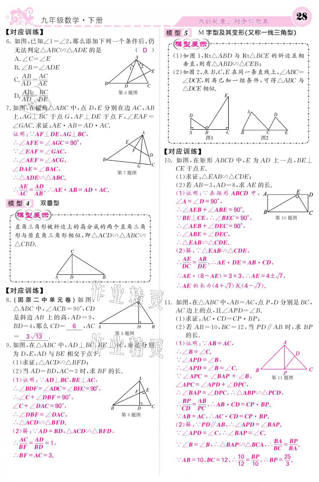 2021年課堂點(diǎn)睛九年級(jí)數(shù)學(xué)下冊(cè)人教版寧夏專版 參考答案第28頁(yè)