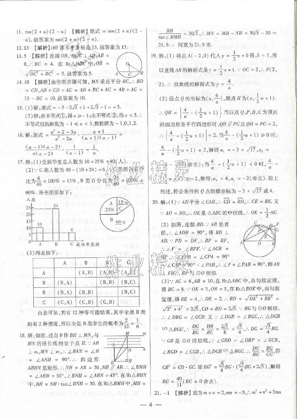 2021年成都中考預(yù)測卷數(shù)學(xué)&nbsp;參考答案第4頁