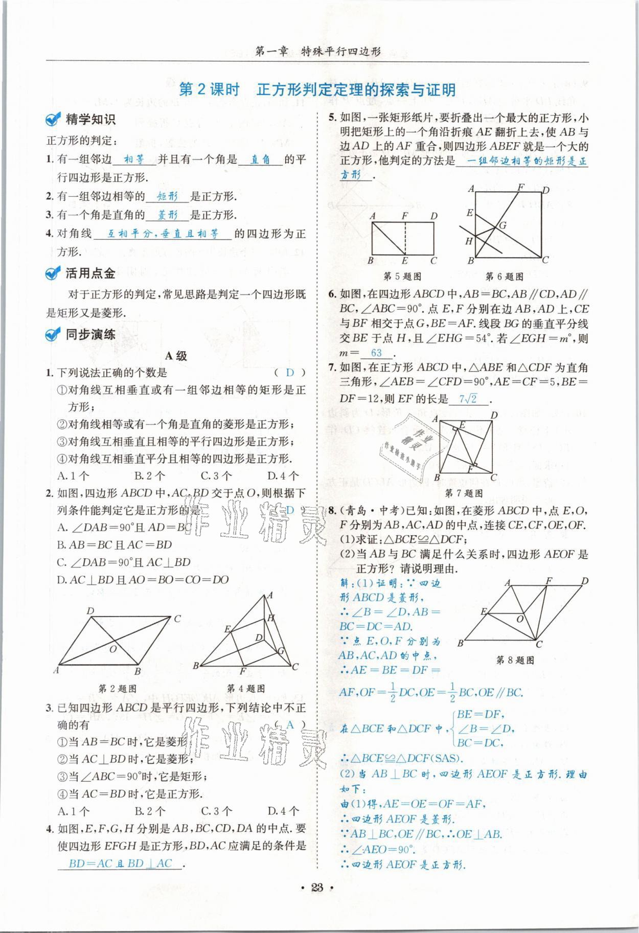 2021年蓉城学霸九年级数学全一册北师大版 参考答案第22页