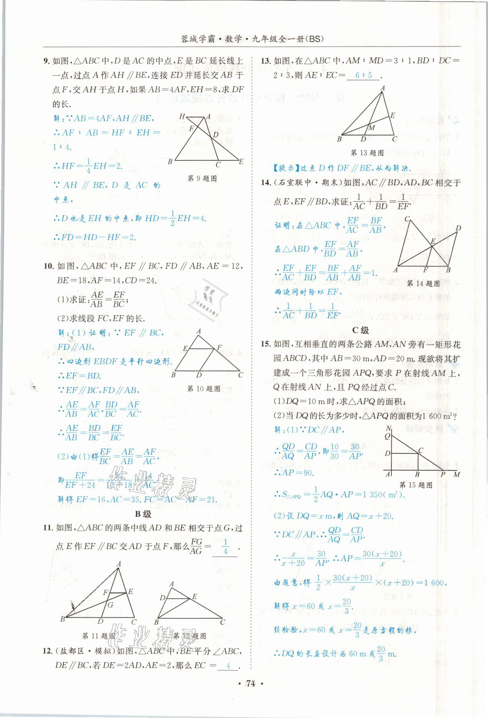 2021年蓉城學(xué)霸九年級數(shù)學(xué)全一冊北師大版 參考答案第73頁