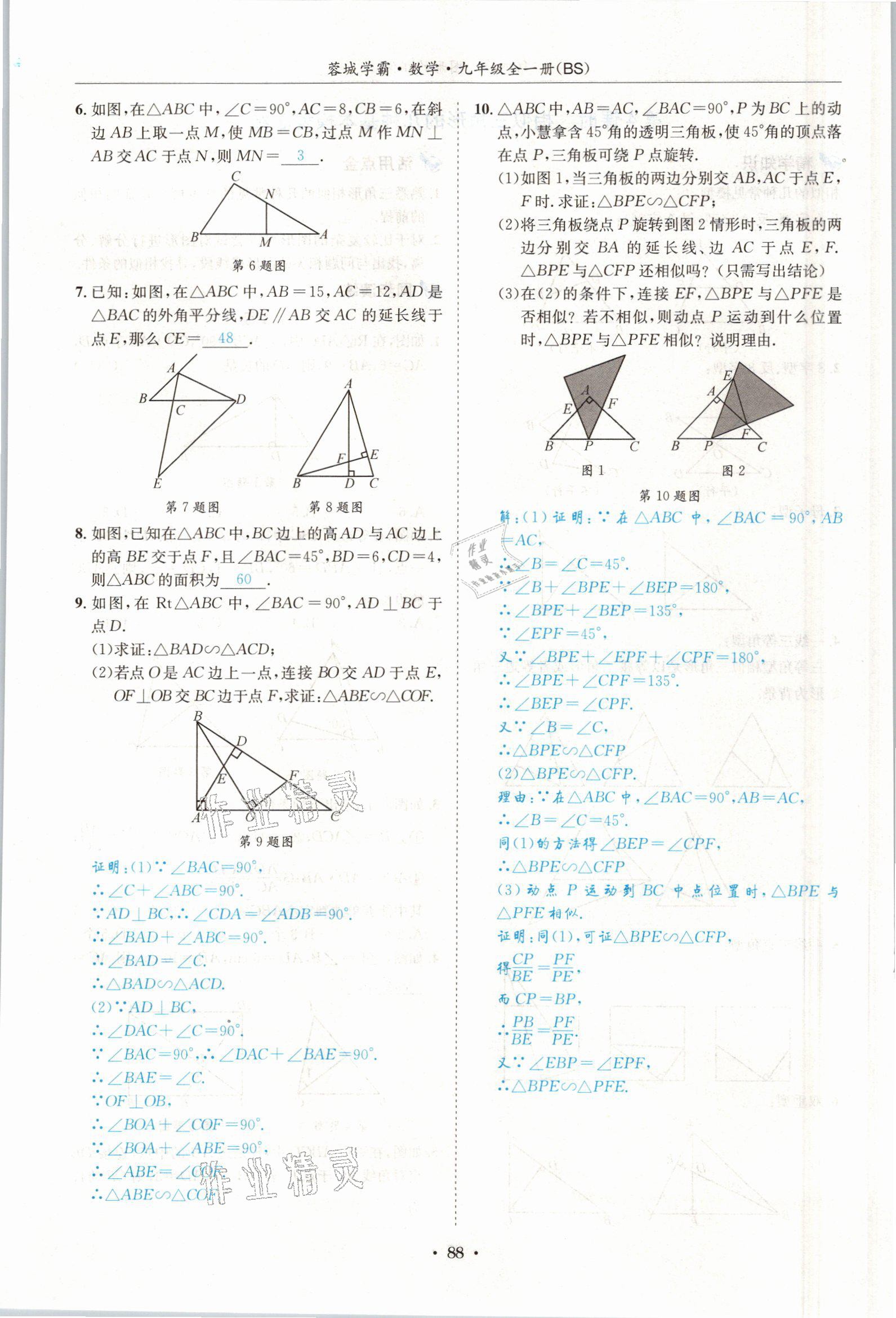 2021年蓉城學(xué)霸九年級數(shù)學(xué)全一冊北師大版 參考答案第87頁