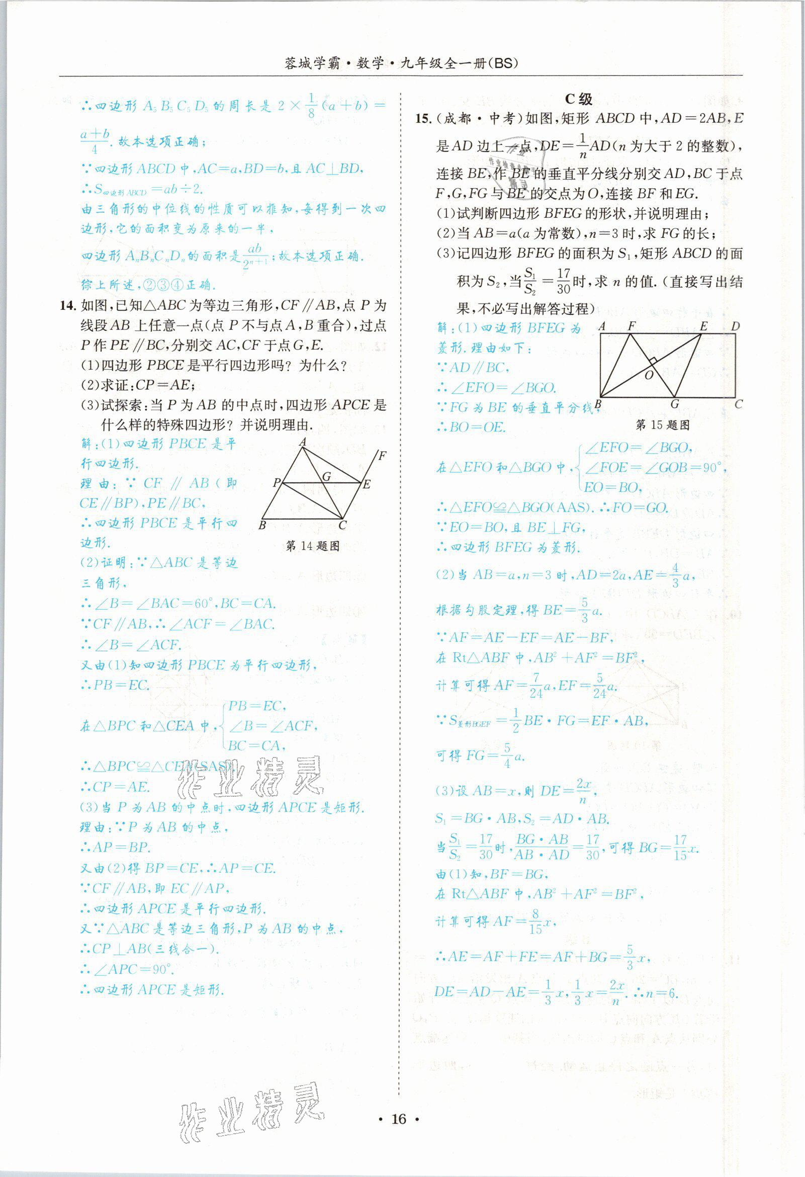 2021年蓉城学霸九年级数学全一册北师大版 参考答案第15页