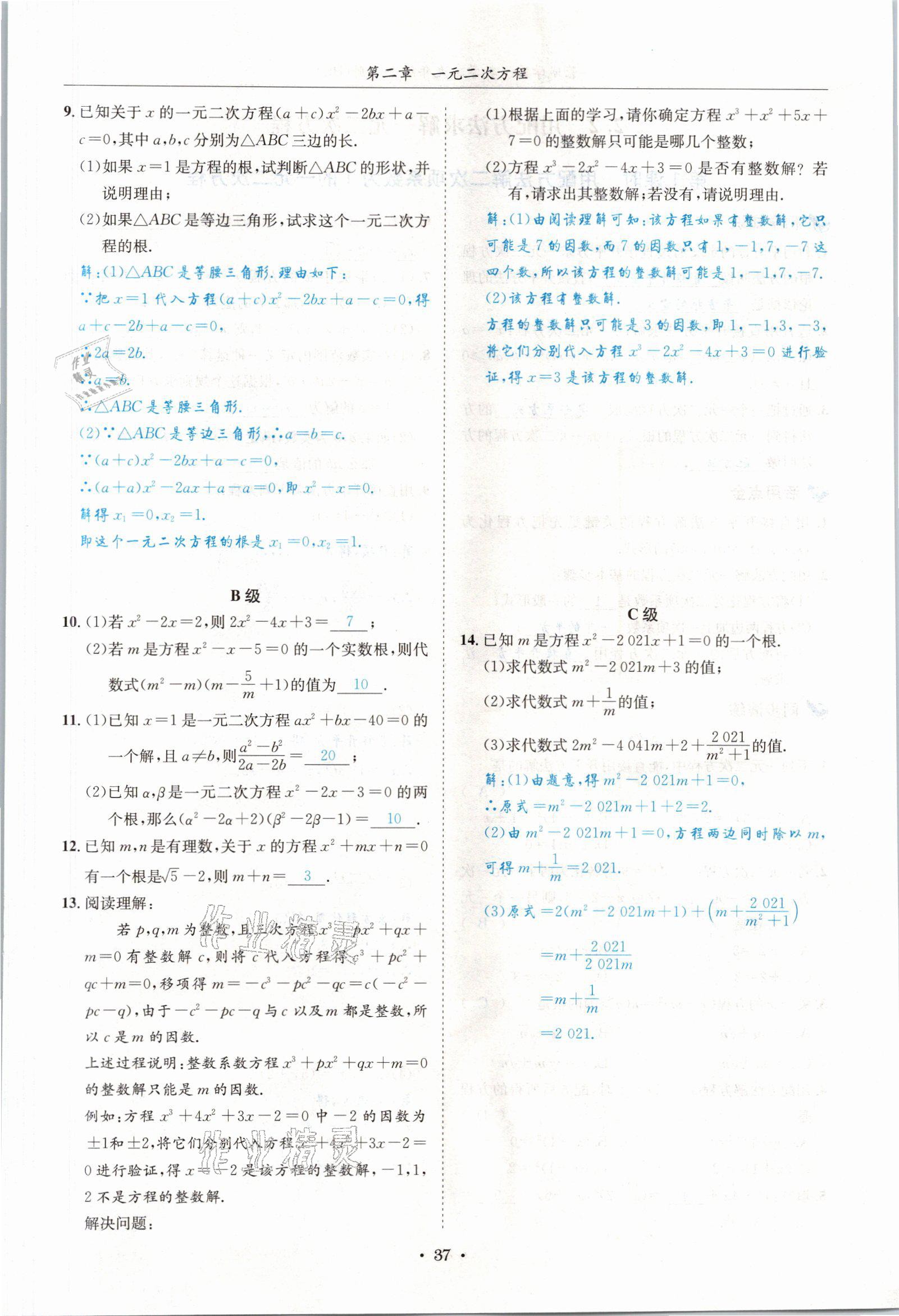 2021年蓉城學霸九年級數學全一冊北師大版 參考答案第36頁