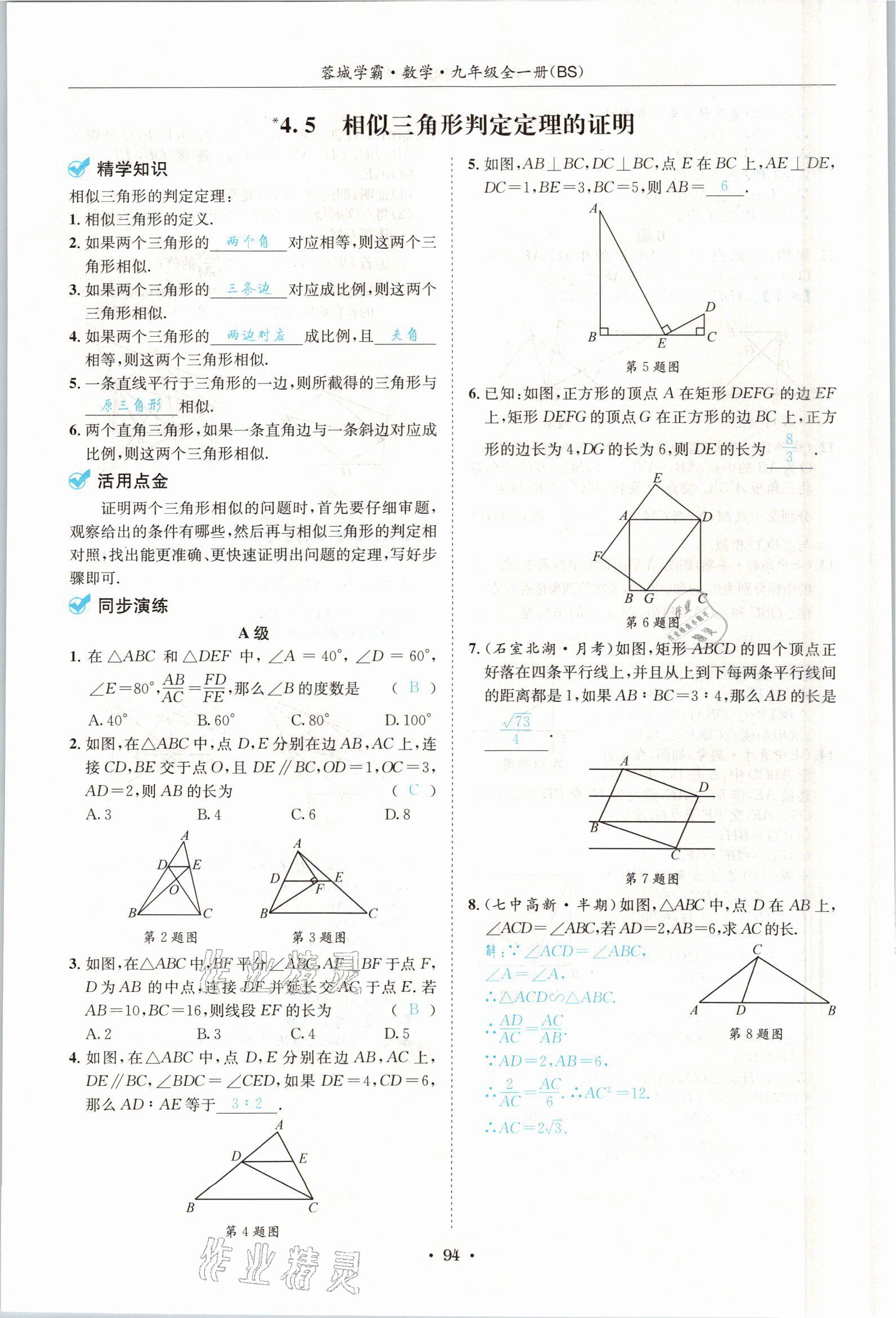 2021年蓉城學(xué)霸九年級(jí)數(shù)學(xué)全一冊北師大版 參考答案第93頁