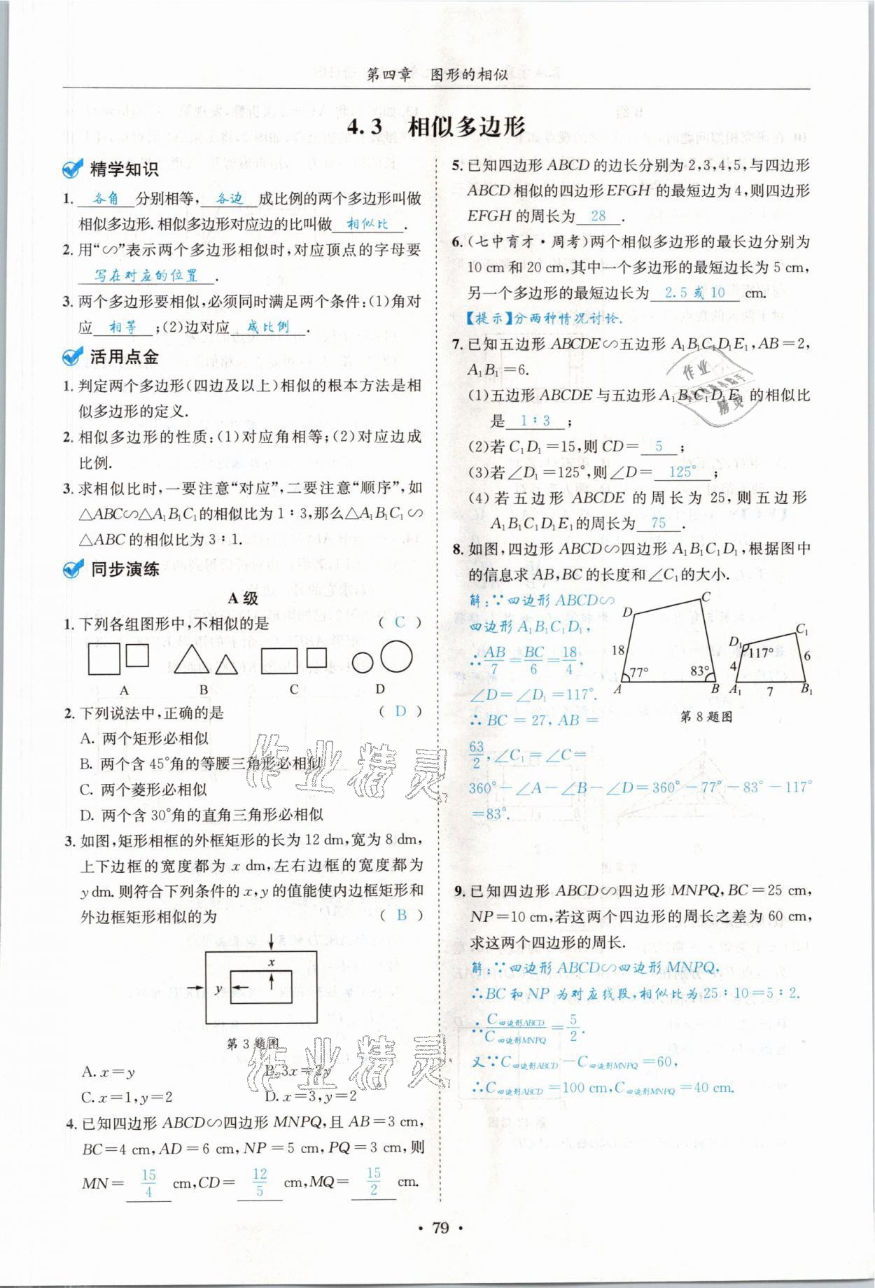 2021年蓉城學霸九年級數(shù)學全一冊北師大版 參考答案第78頁