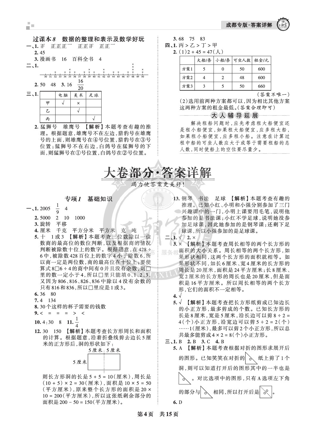 2021年王朝霞各地期末試卷精選三年級(jí)數(shù)學(xué)下冊(cè)北師大版成都專版 參考答案第4頁(yè)