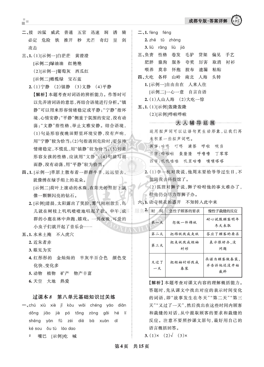 2021年王朝霞各地期末試卷精選三年級語文下冊人教版成都專版 參考答案第4頁