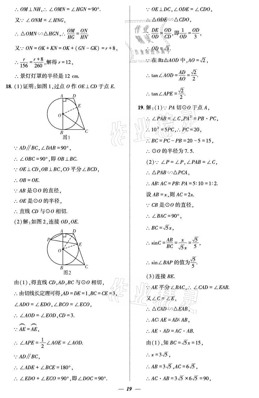 2021年課外培優(yōu)分層訓(xùn)練初數(shù)一號(hào)九年級(jí)數(shù)學(xué)全一冊(cè)北師大版 參考答案第19頁(yè)