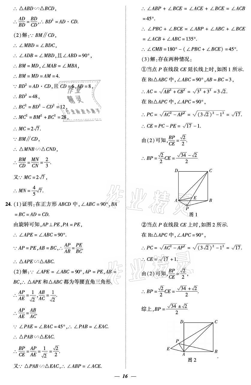 2021年課外培優(yōu)分層訓(xùn)練初數(shù)一號九年級數(shù)學(xué)全一冊北師大版 參考答案第16頁