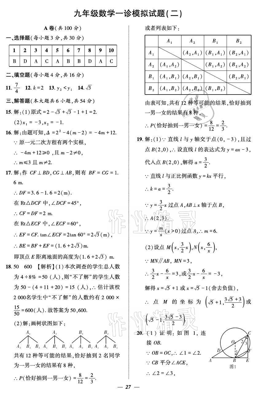 2021年課外培優(yōu)分層訓(xùn)練初數(shù)一號九年級數(shù)學(xué)全一冊北師大版 參考答案第27頁