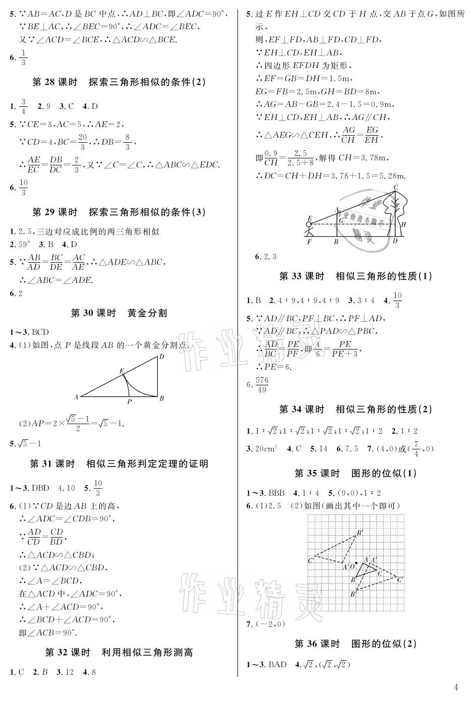 2021年一本通九年級數(shù)學上冊北師大版武漢出版社 參考答案第4頁