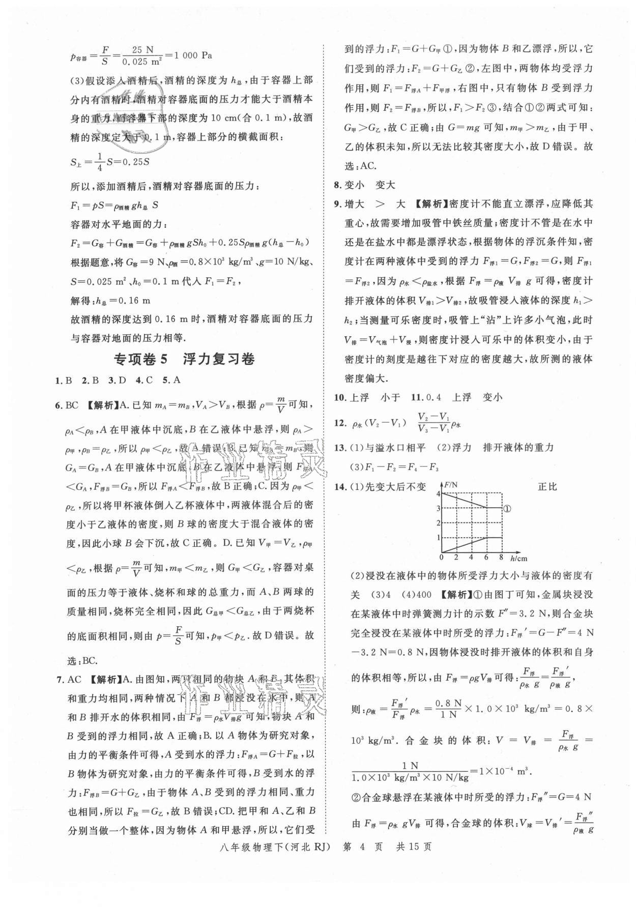 2021年名校課堂本地期末卷八年級物理下冊人教版河北專版 參考答案第4頁