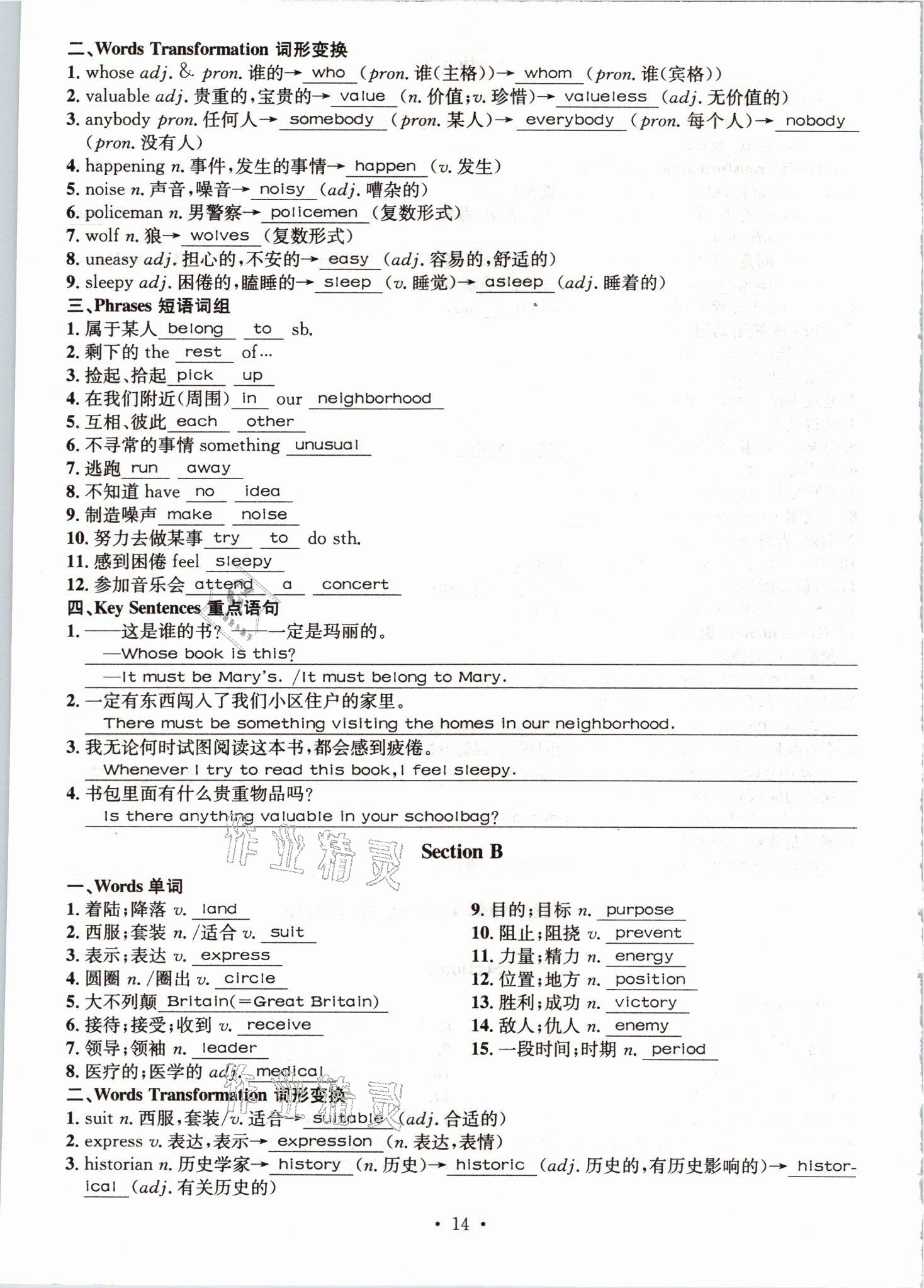 2021年指南針導(dǎo)學(xué)探究九年級(jí)英語上冊人教版 參考答案第30頁