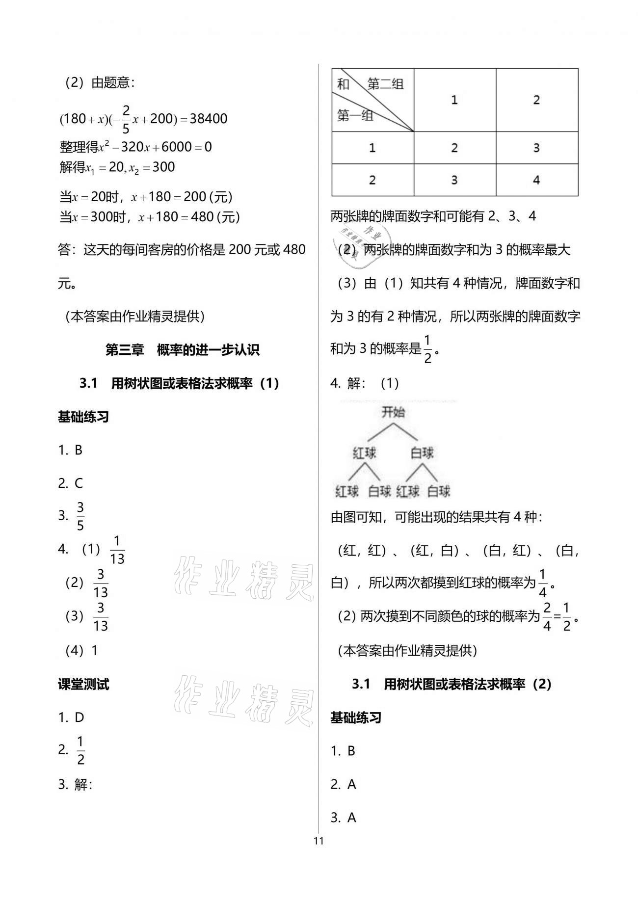 2021年创意课堂分课活页训练九年级数学上册北师大版 参考答案第11页