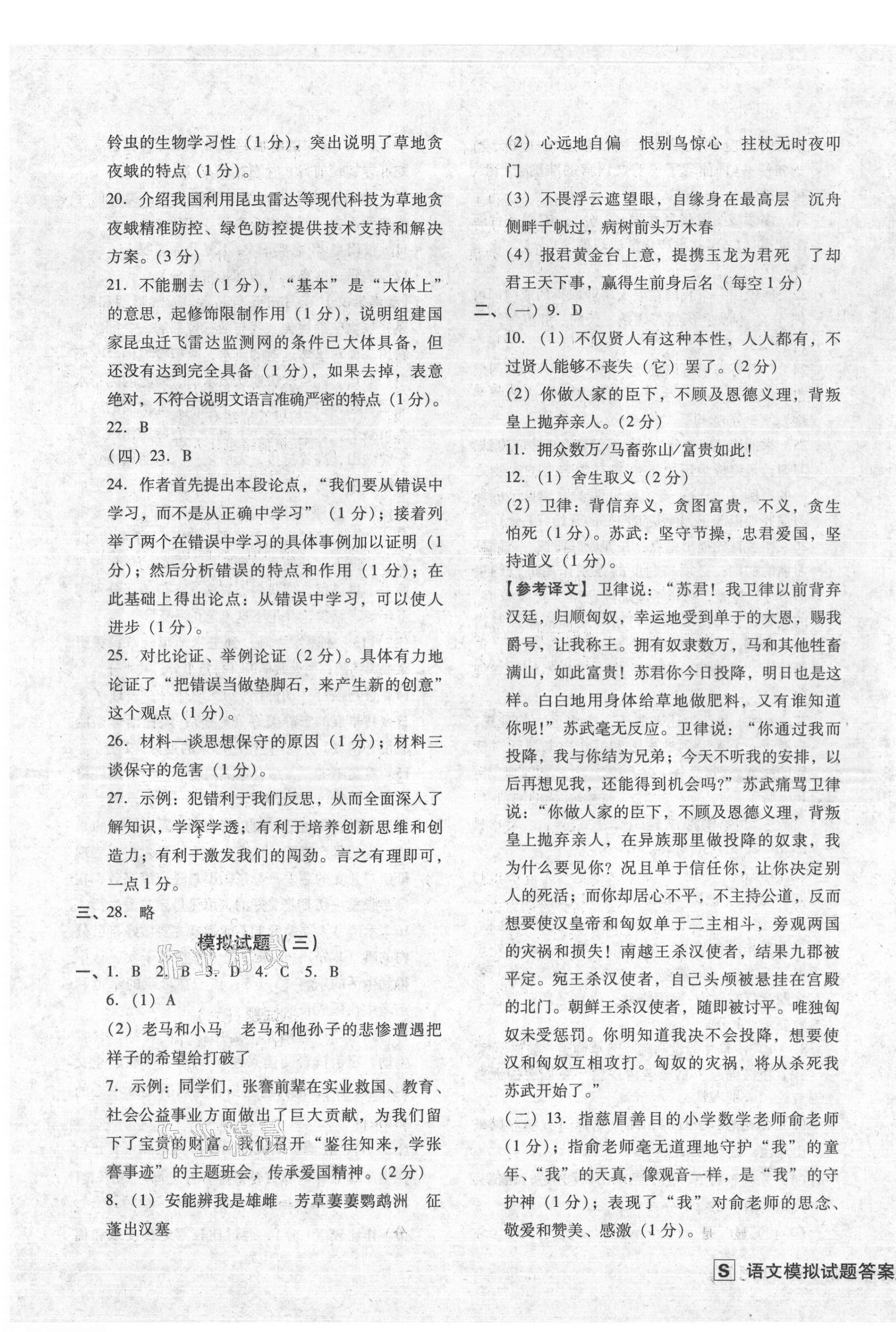 2021年中考阶段总复习ABC卷模拟试题B卷语文 第3页