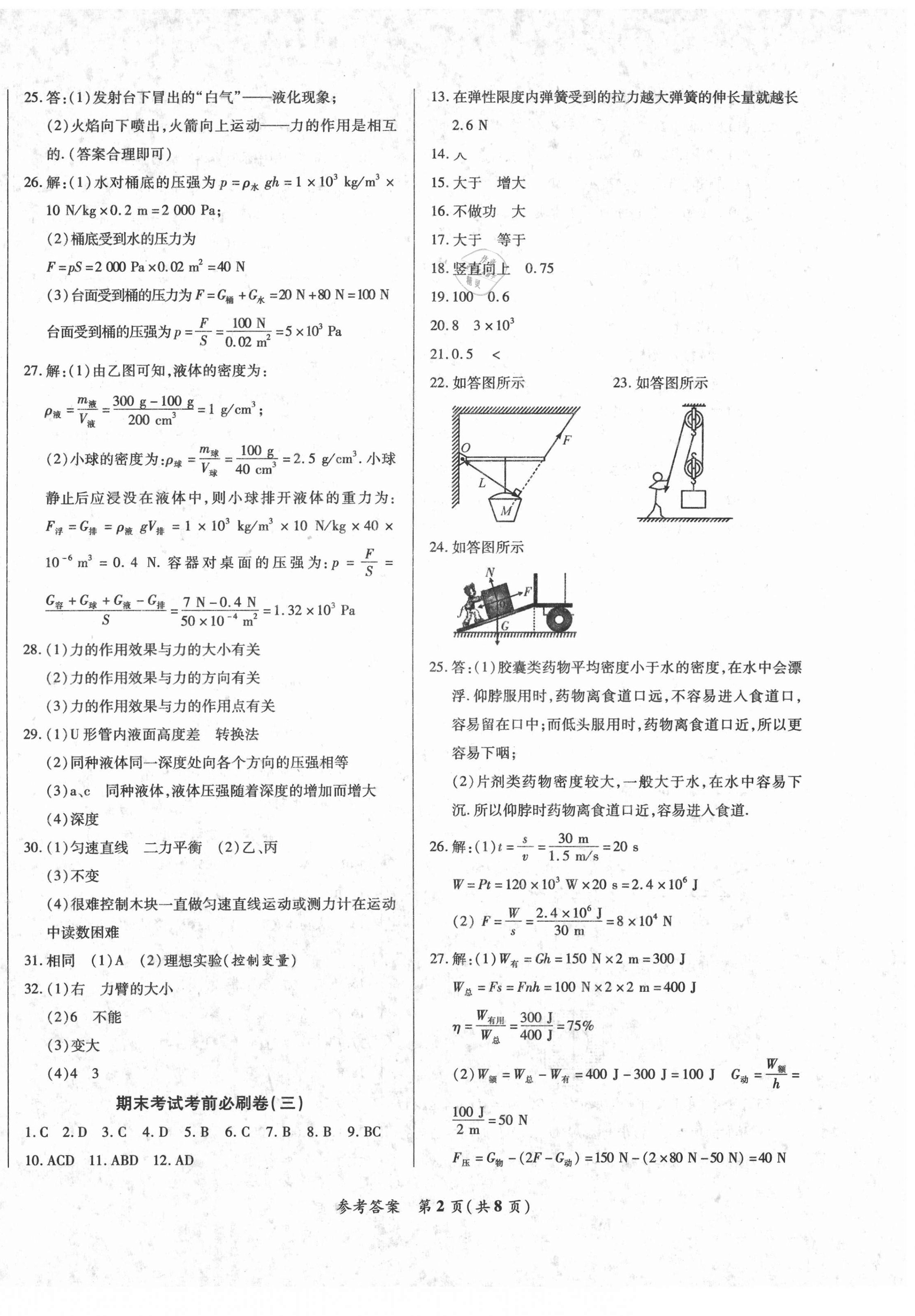 2021年冲刺名校期末必刷卷八年级物理下册人教版 第2页