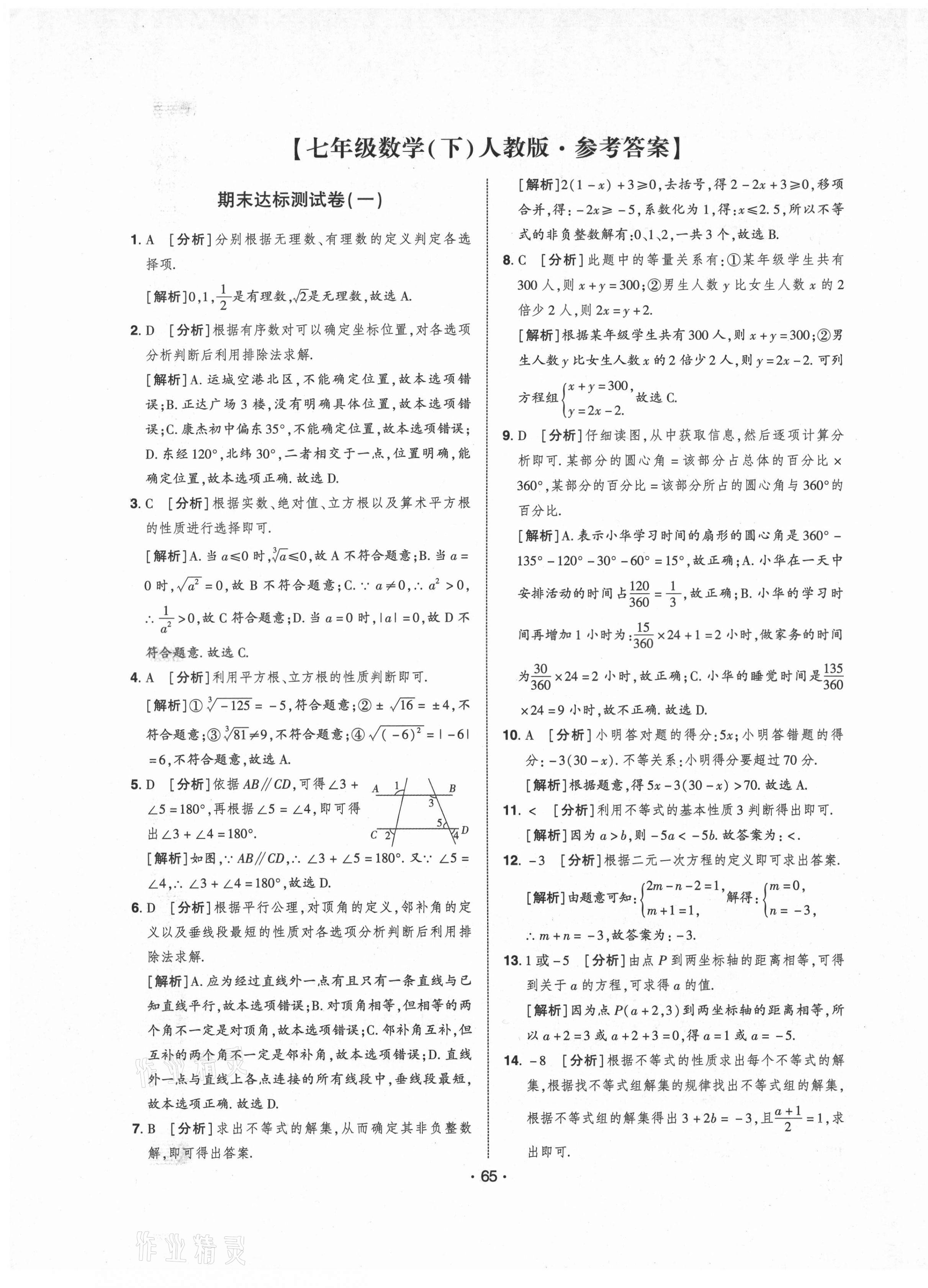 2021年期末99加1活頁(yè)卷七年級(jí)數(shù)學(xué)下冊(cè)人教版山西專版 第1頁(yè)