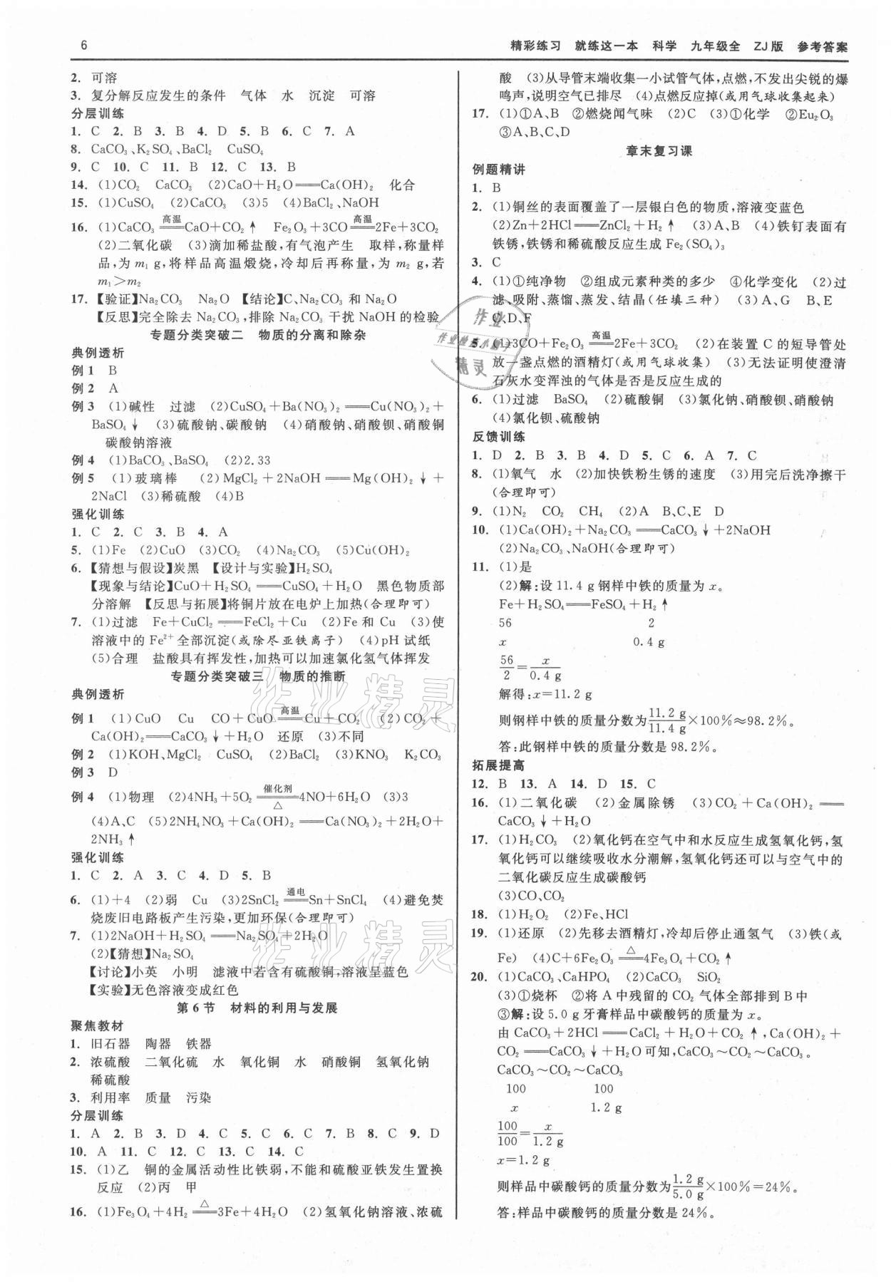 2021版精彩练习就练这一本九年级科学全一册浙教版 第6页