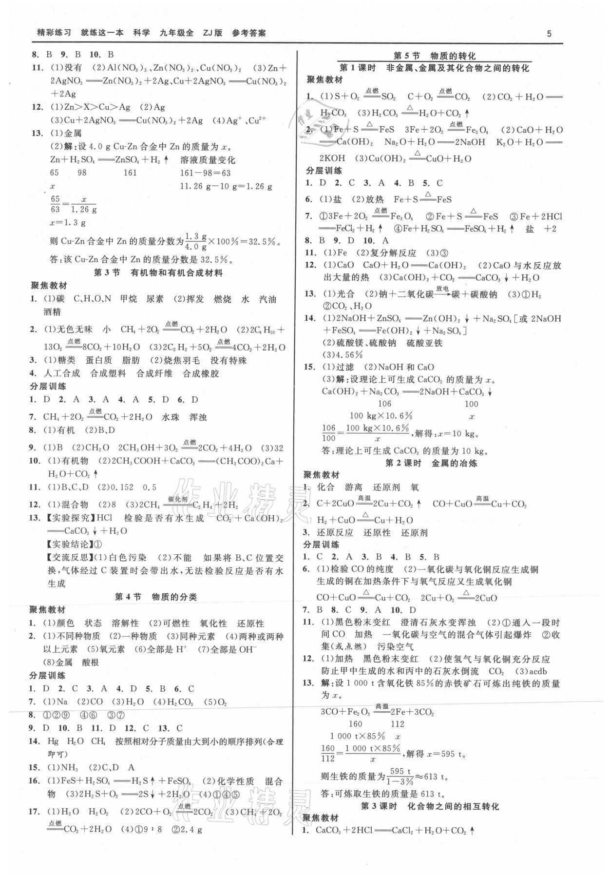 2021版精彩练习就练这一本九年级科学全一册浙教版 第5页