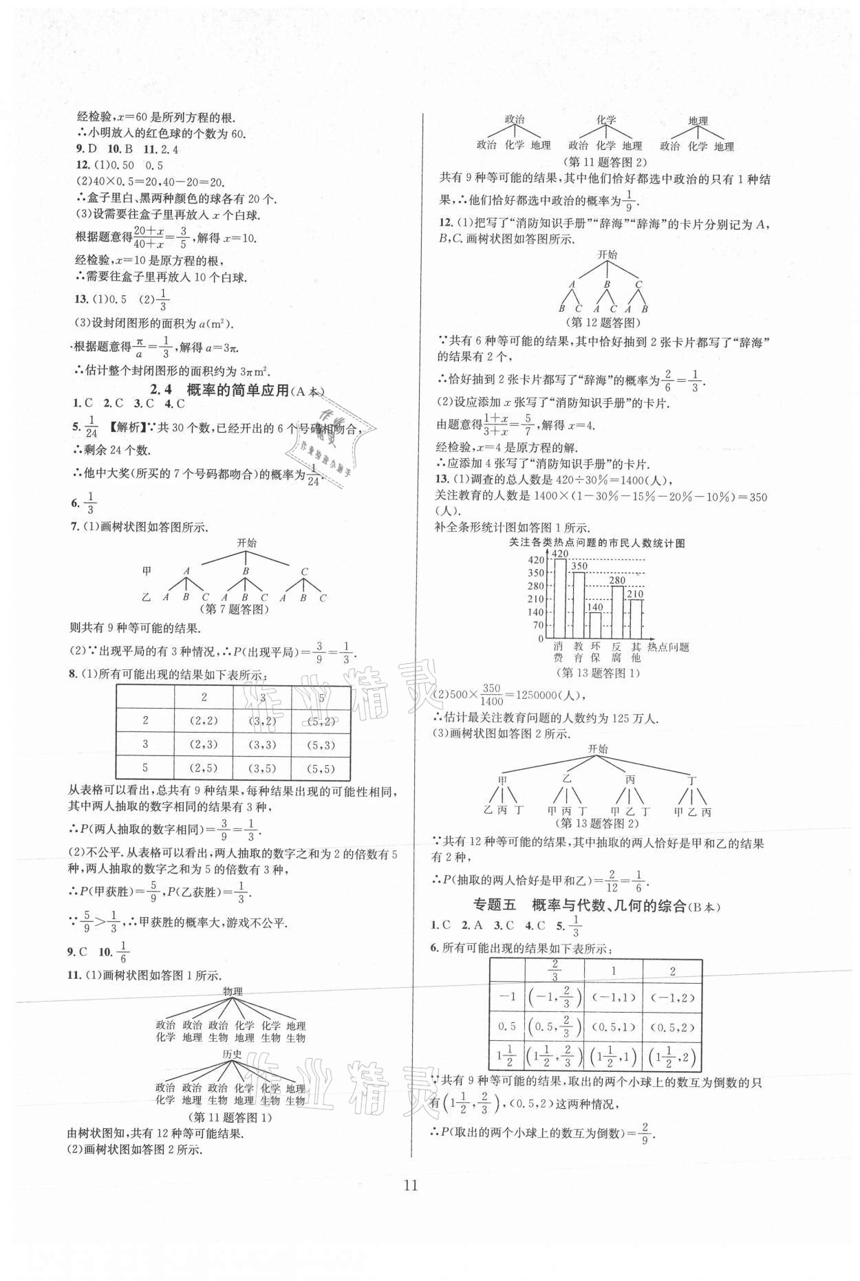 2021年全優(yōu)新同步九年級數(shù)學(xué)全一冊浙教版 參考答案第11頁