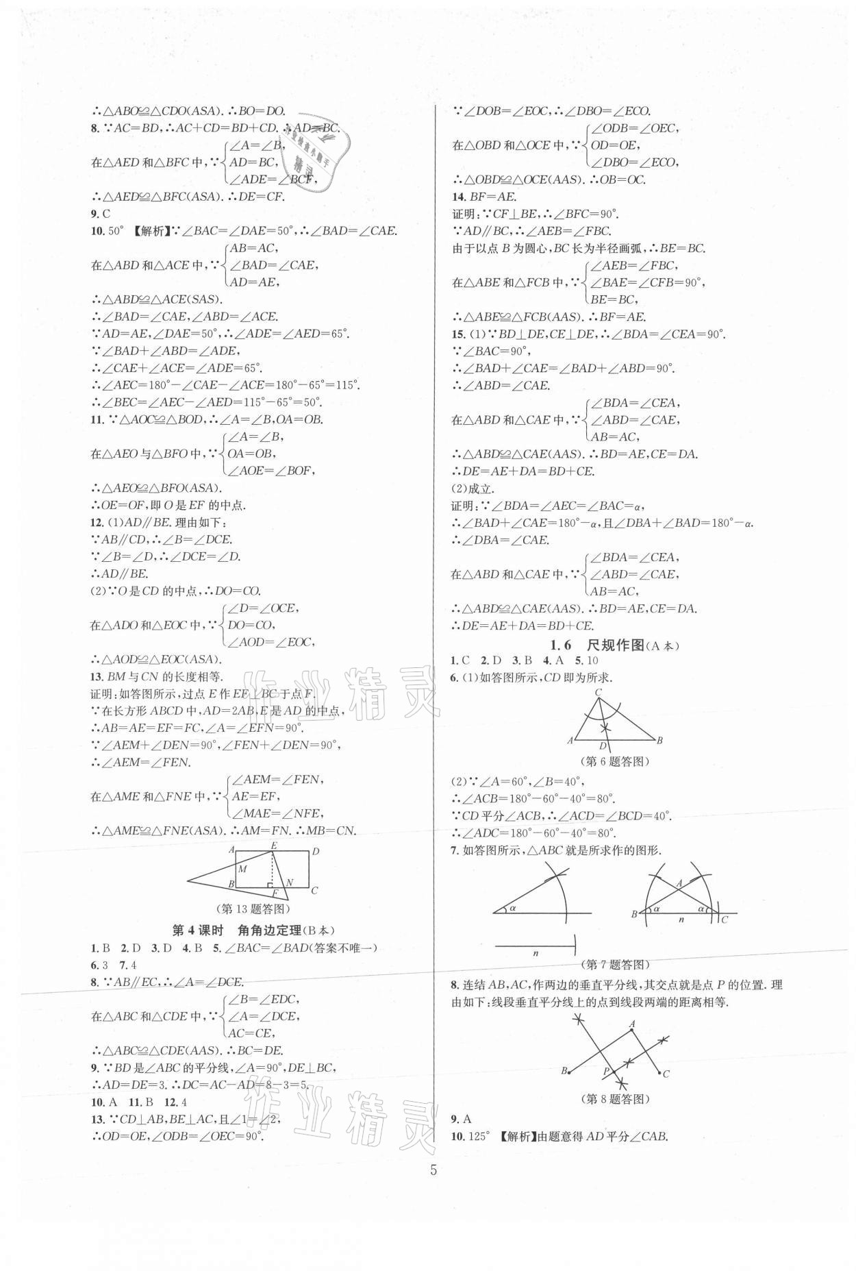 2021年全優(yōu)新同步八年級數(shù)學(xué)上冊浙教版 參考答案第5頁