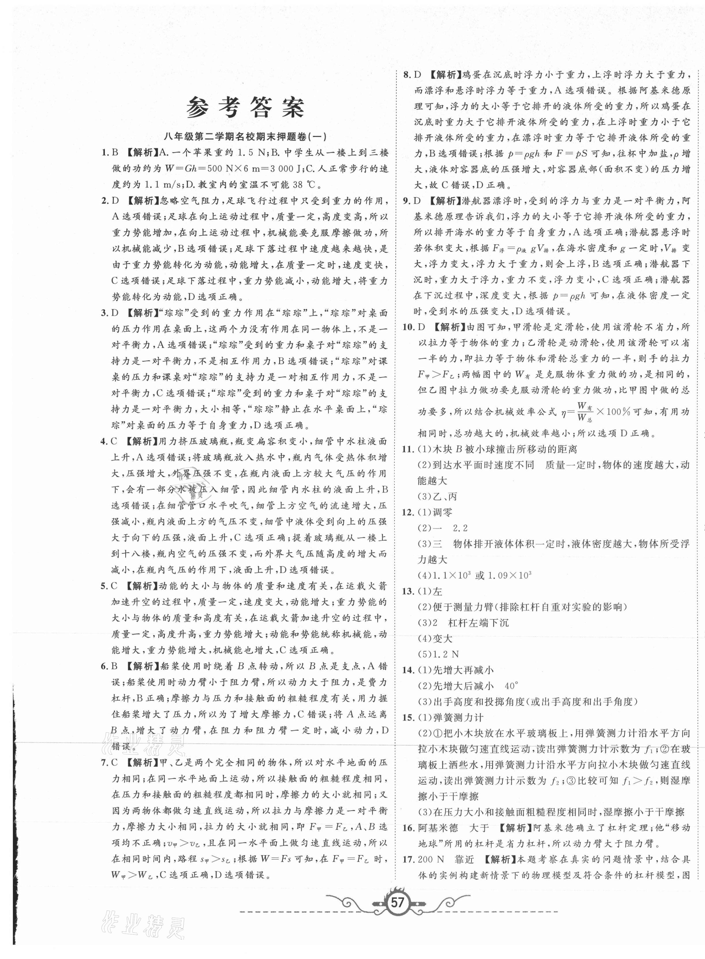 2021年山西名校押題卷八年級物理下冊人教版 第1頁