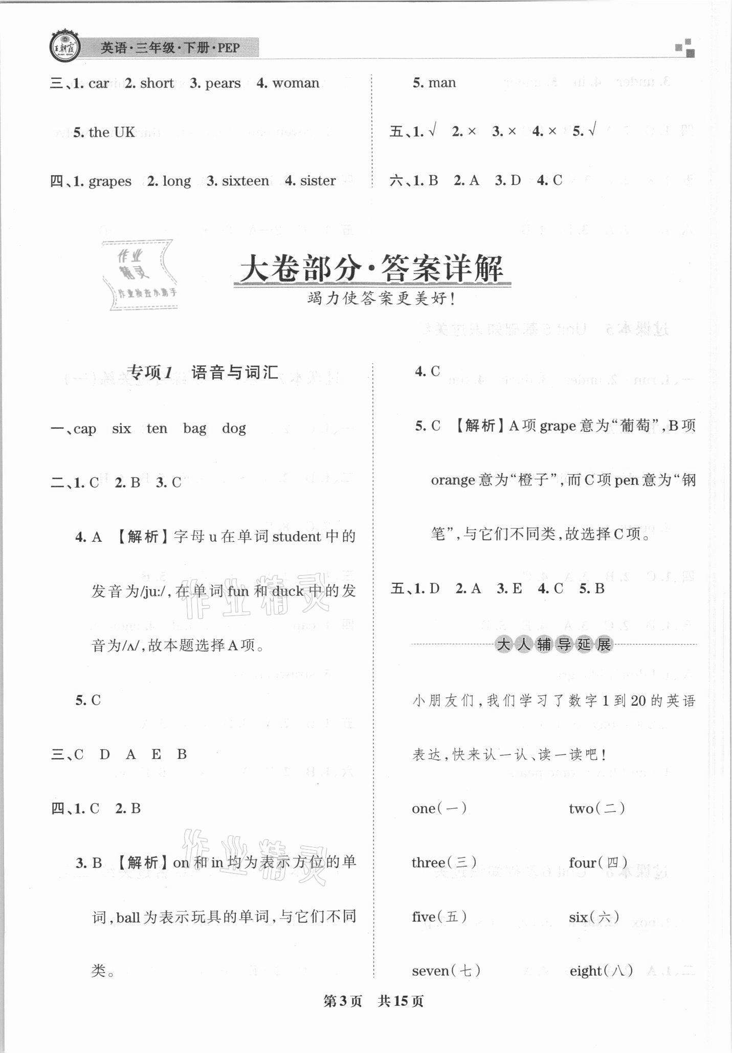 2021年王朝霞期末試卷研究三年級(jí)英語下冊(cè)人教版安徽專版 參考答案第3頁