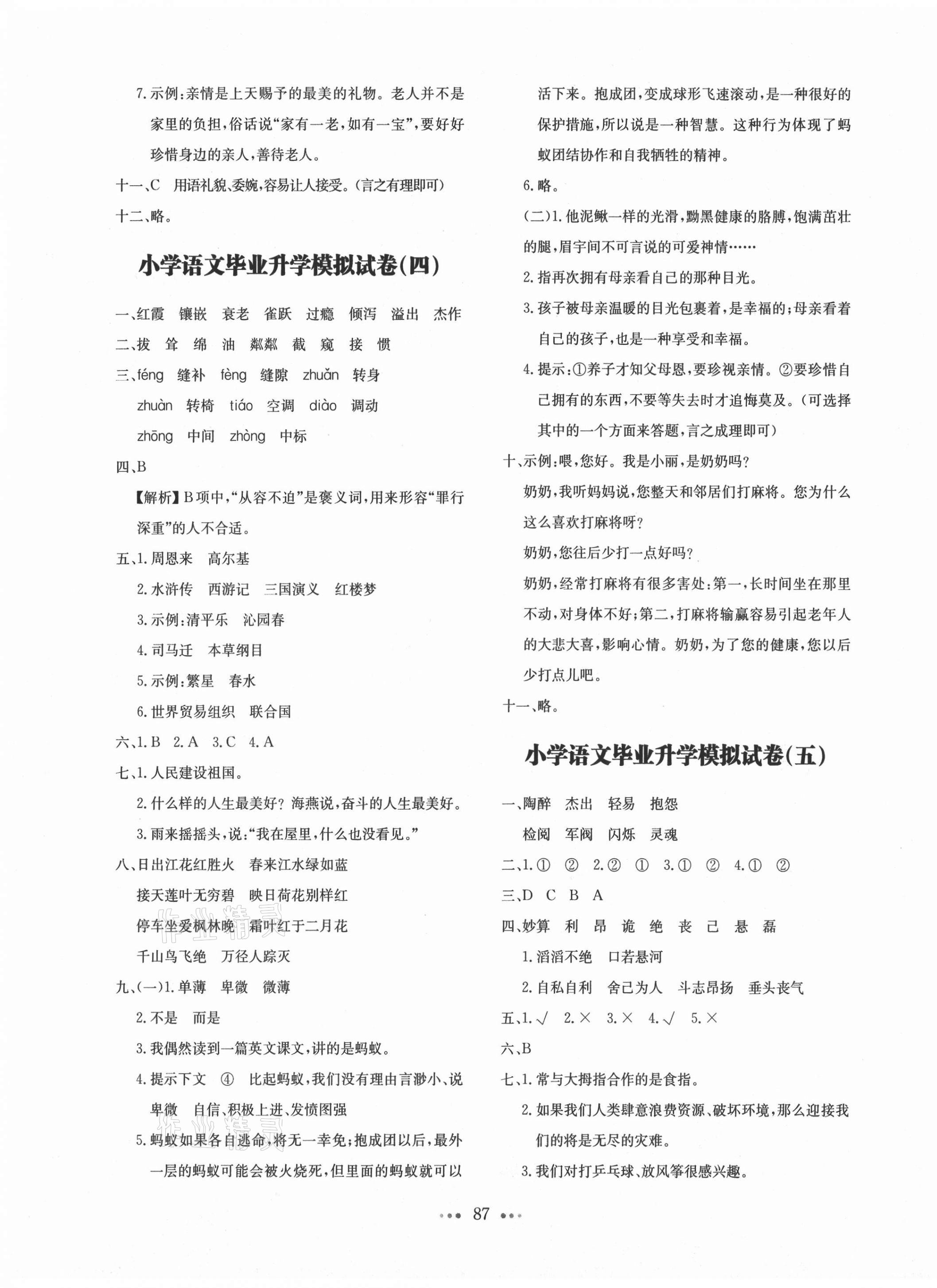 2021年一本小學(xué)畢業(yè)升學(xué)模擬試卷及真題精選語文 第3頁