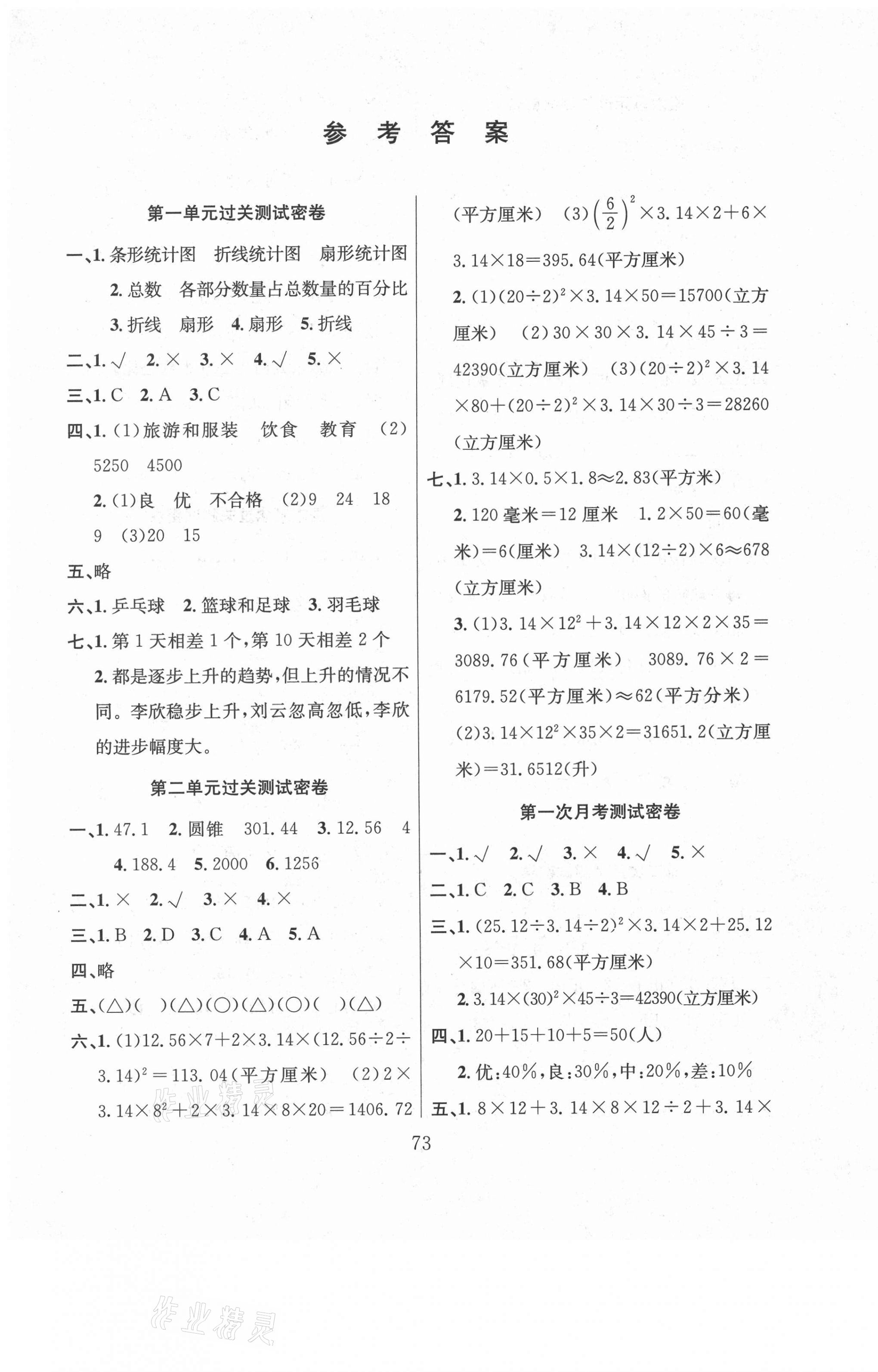 2021年期末沖刺100分滿分試卷六年級(jí)數(shù)學(xué)下冊(cè)蘇教版 參考答案第1頁