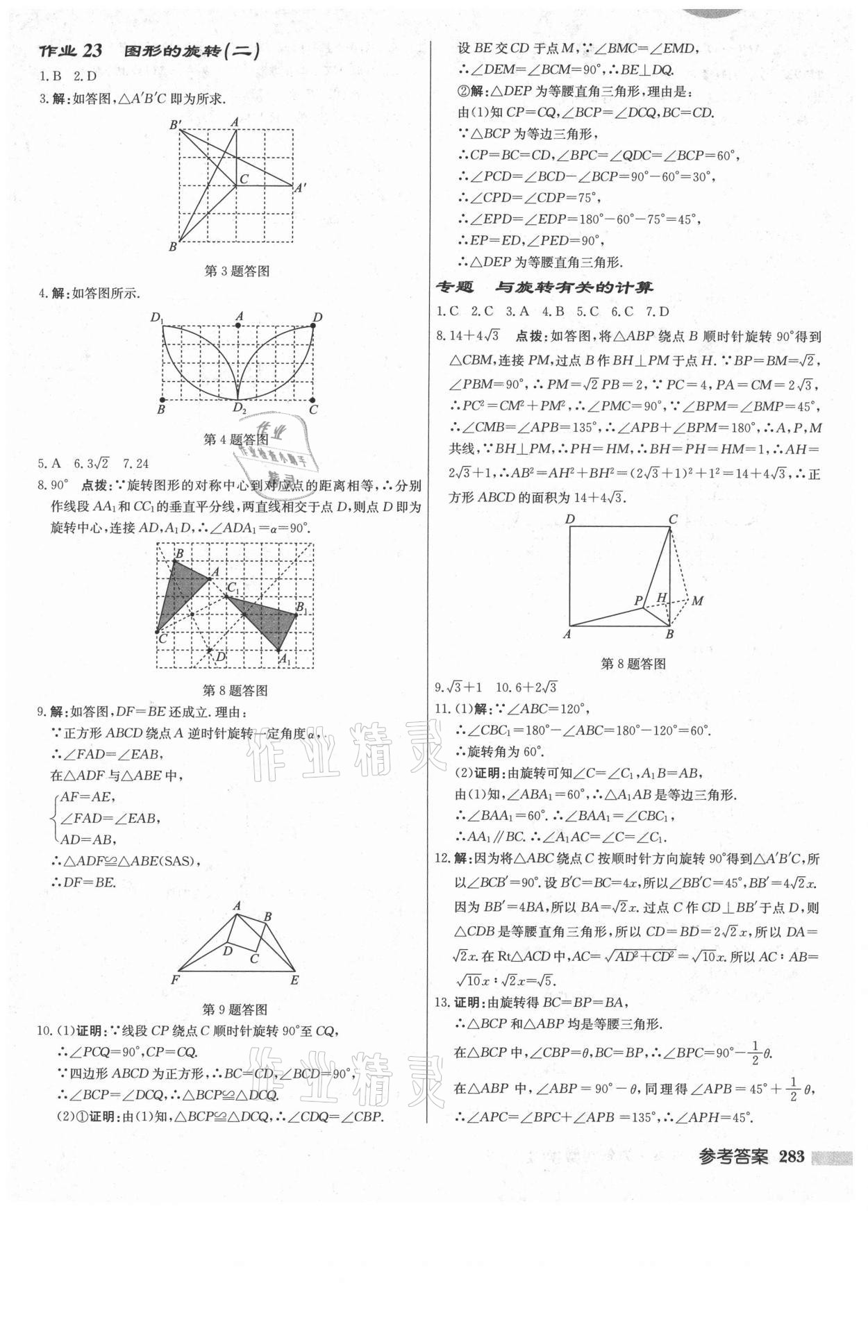 2021年啟東中學(xué)作業(yè)本九年級(jí)數(shù)學(xué)上冊(cè)人教版 參考答案第17頁(yè)