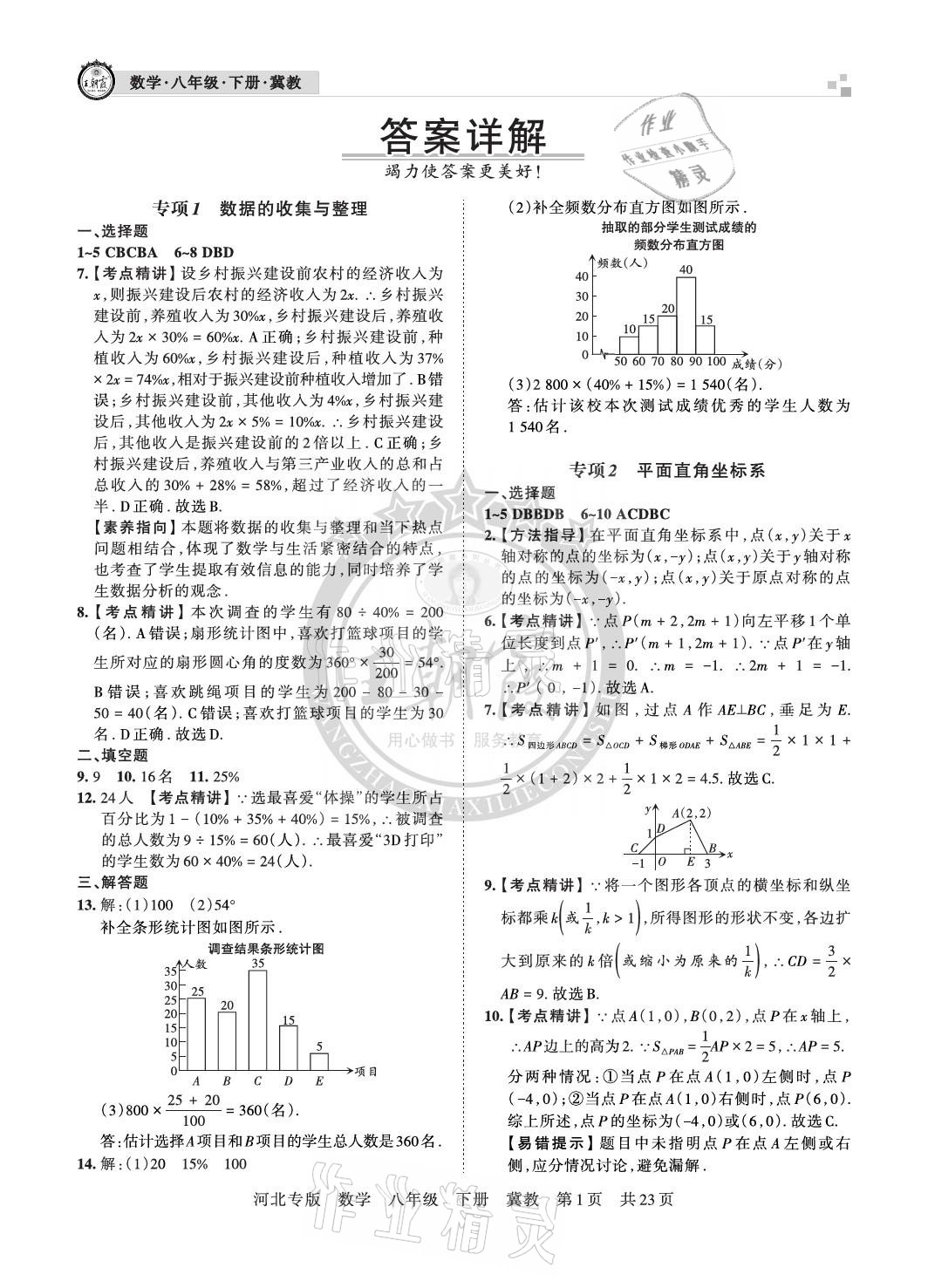 2021年王朝霞各地期末試卷精選八年級數(shù)學(xué)下冊冀教版河北專版 參考答案第1頁