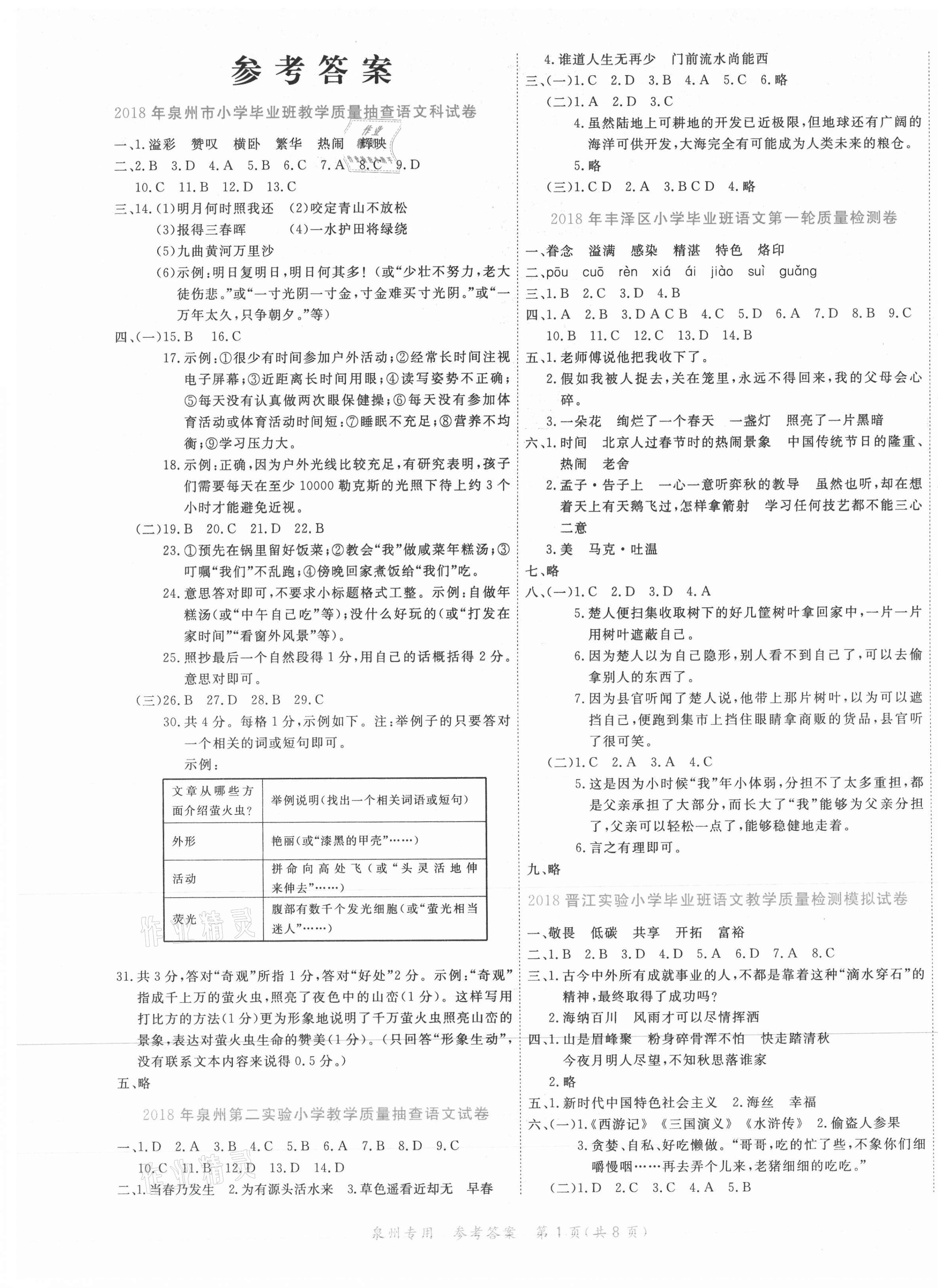 2021年沖刺小考22套卷語文泉州專版 第1頁