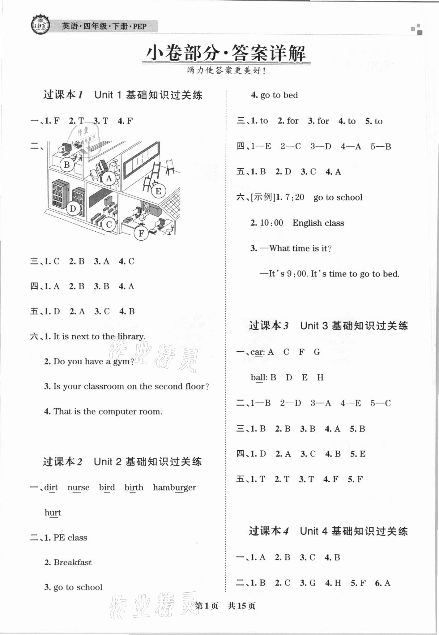 2021年王朝霞各地期末试卷精选四年级英语下册人教版 参考答案第1页