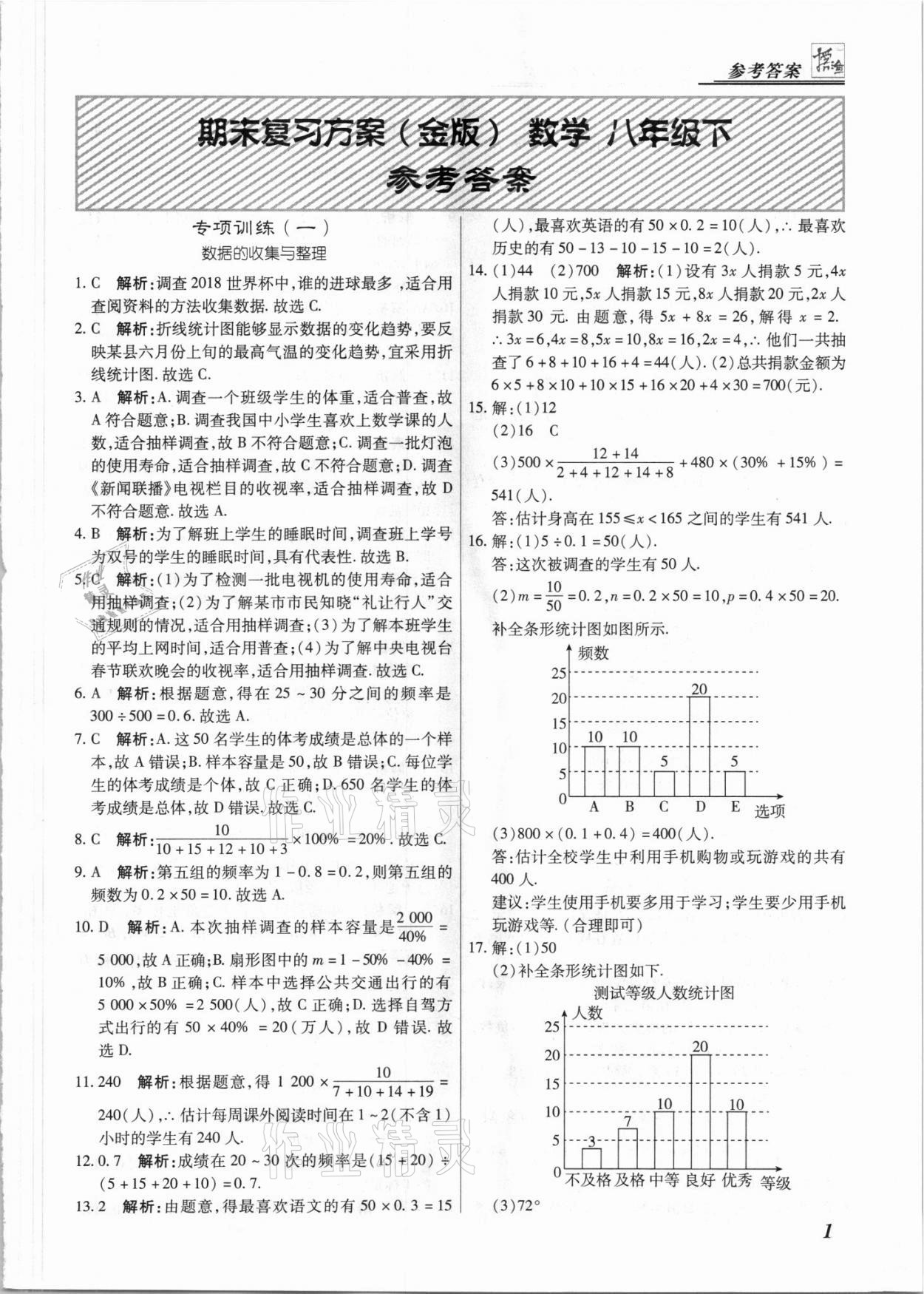 2021年授之以渔期末复习方案八年级数学下册冀教版 参考答案第1页