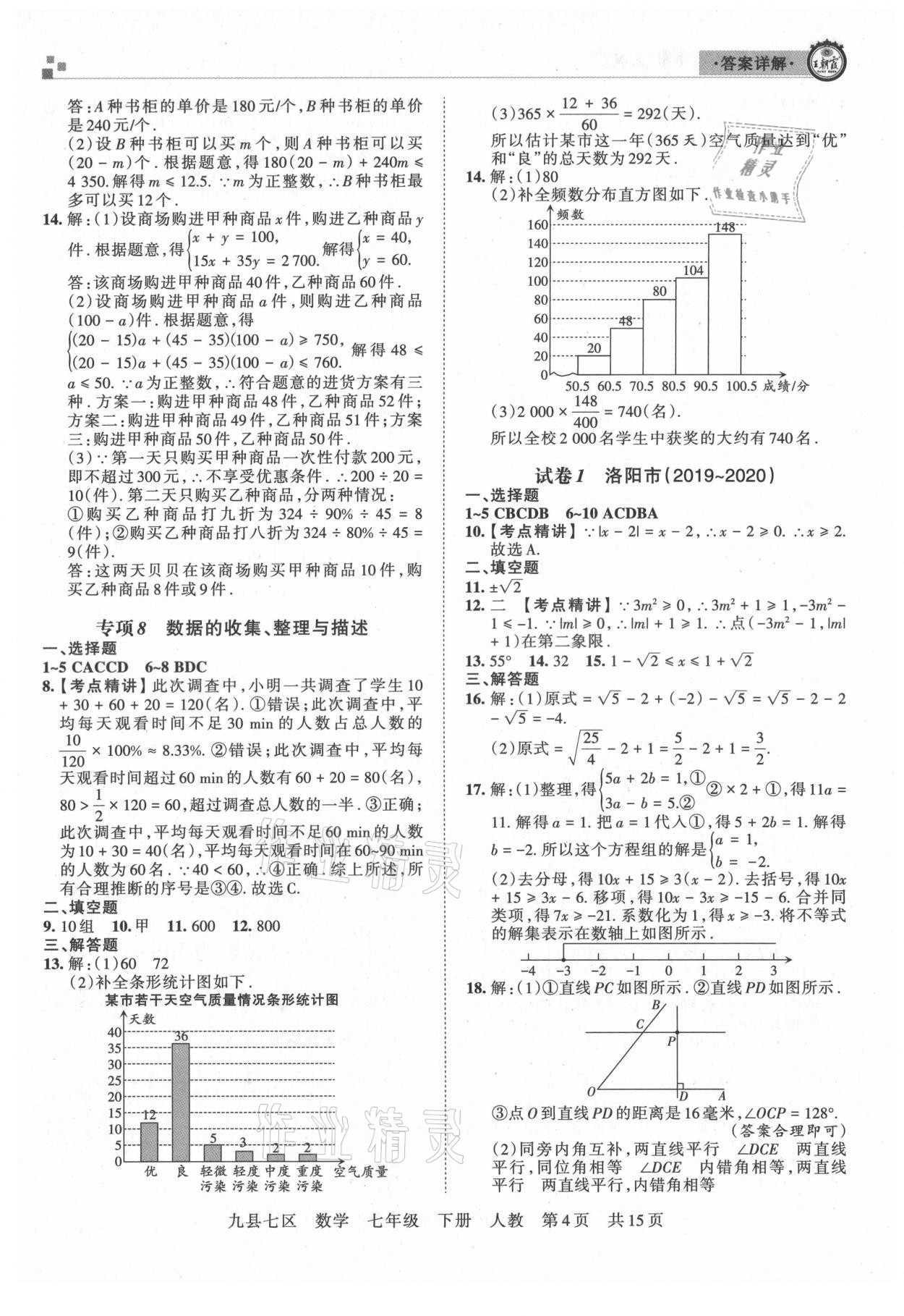 2021年王朝霞各地期末试卷精选七年级数学下册人教版洛阳专版 参考答案第4页